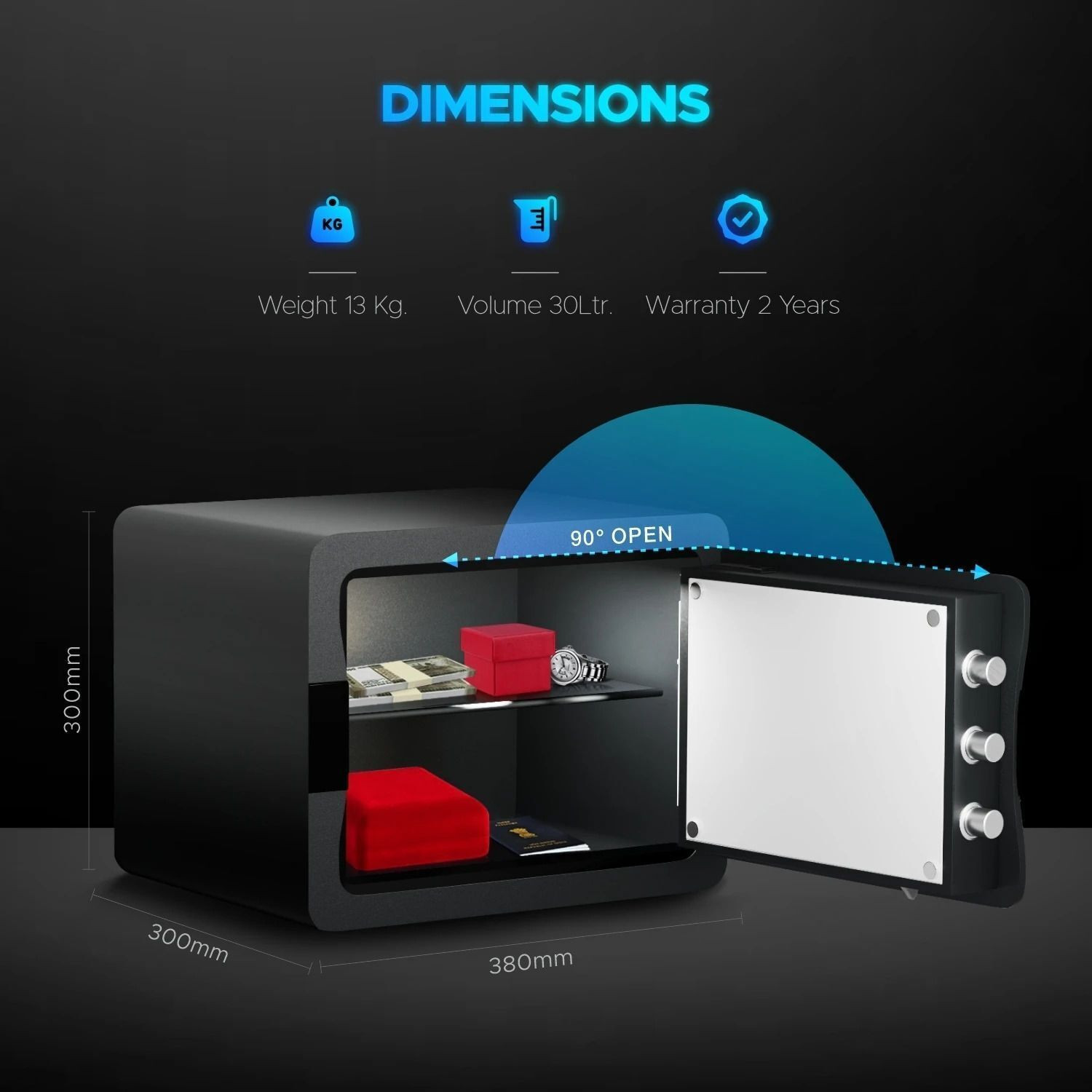 Image of OZONE 30 Ltrs WiFi Safe Locker for Home & Office | App Notifications | Black Safe Locker