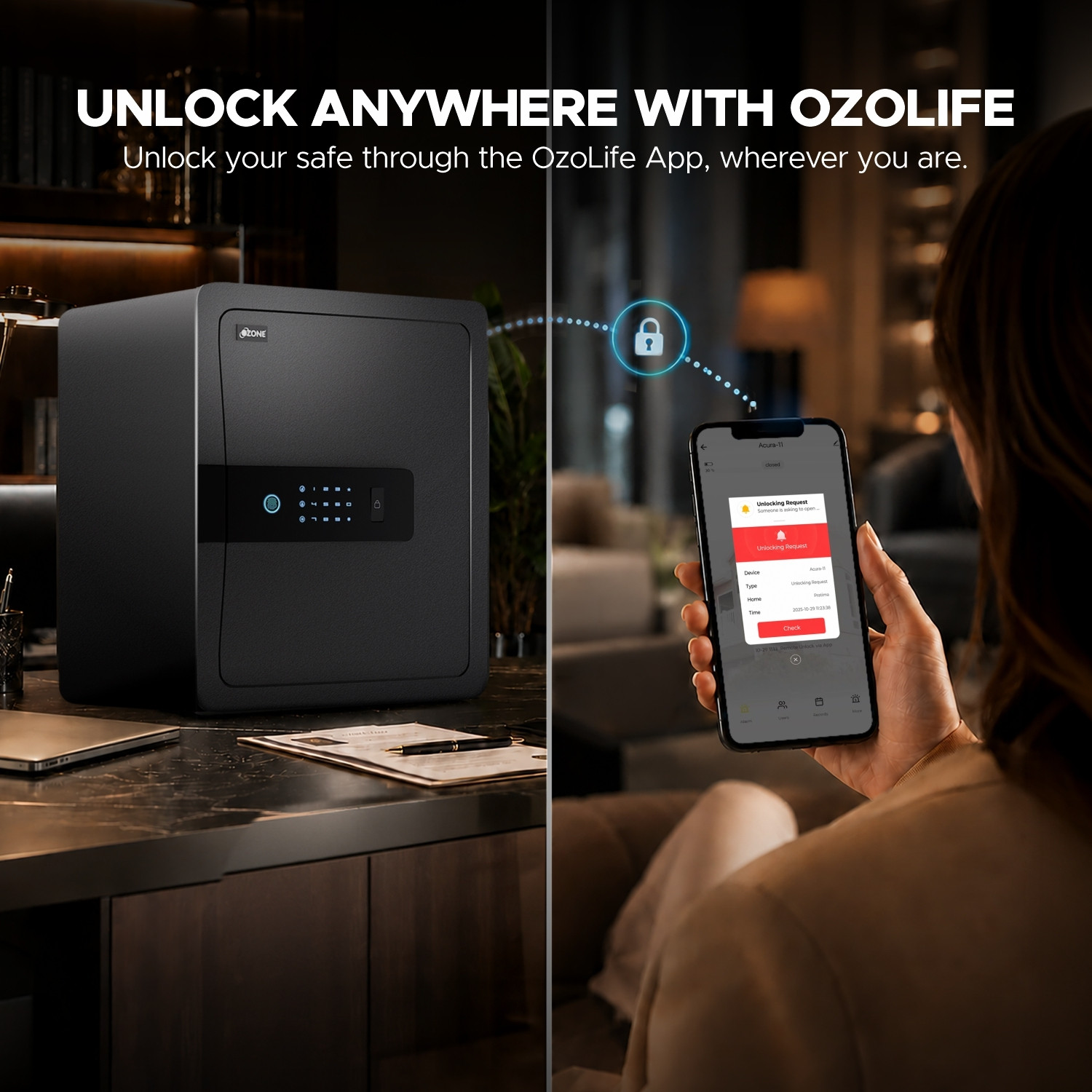 Image of OZONE 45 Ltrs WiFi Safe Locker for Home & Office | App Notifications | Black Safe Locker