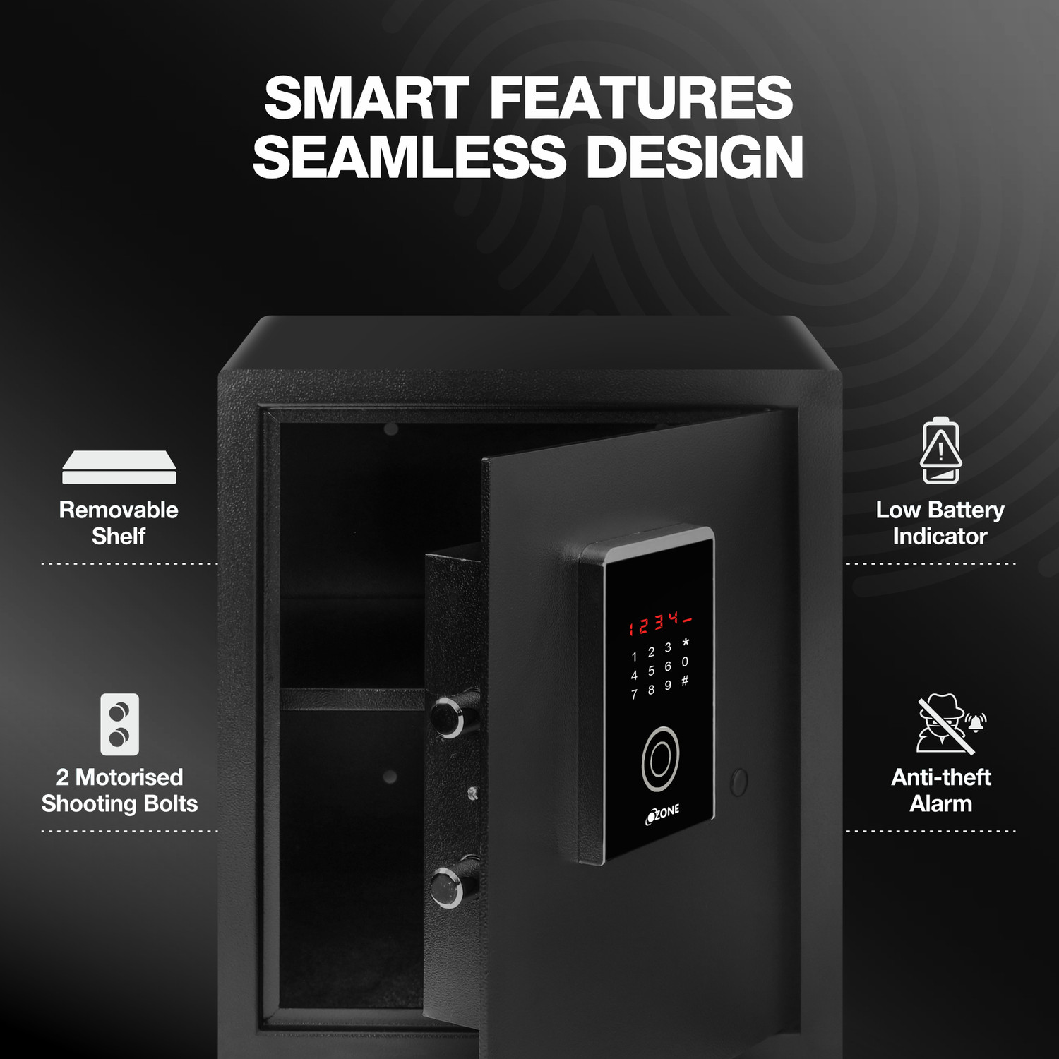 Image of OZONE 40L Fingerprint Safe Locker with 3-in-1 Unlock, 2-Year Warranty, 20.4kg. Safe Locker