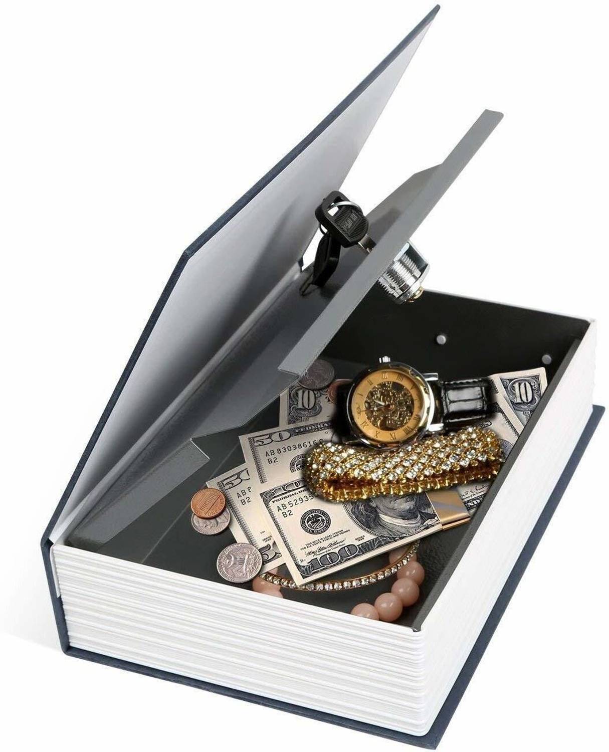 Mini Book Safe With Secret Hidden Compartment – Dictionary Diversion Safe Box For Money, Jewelry, Valuables, Portable Metal Safe, Kids Piggy Bank Gift (Black)