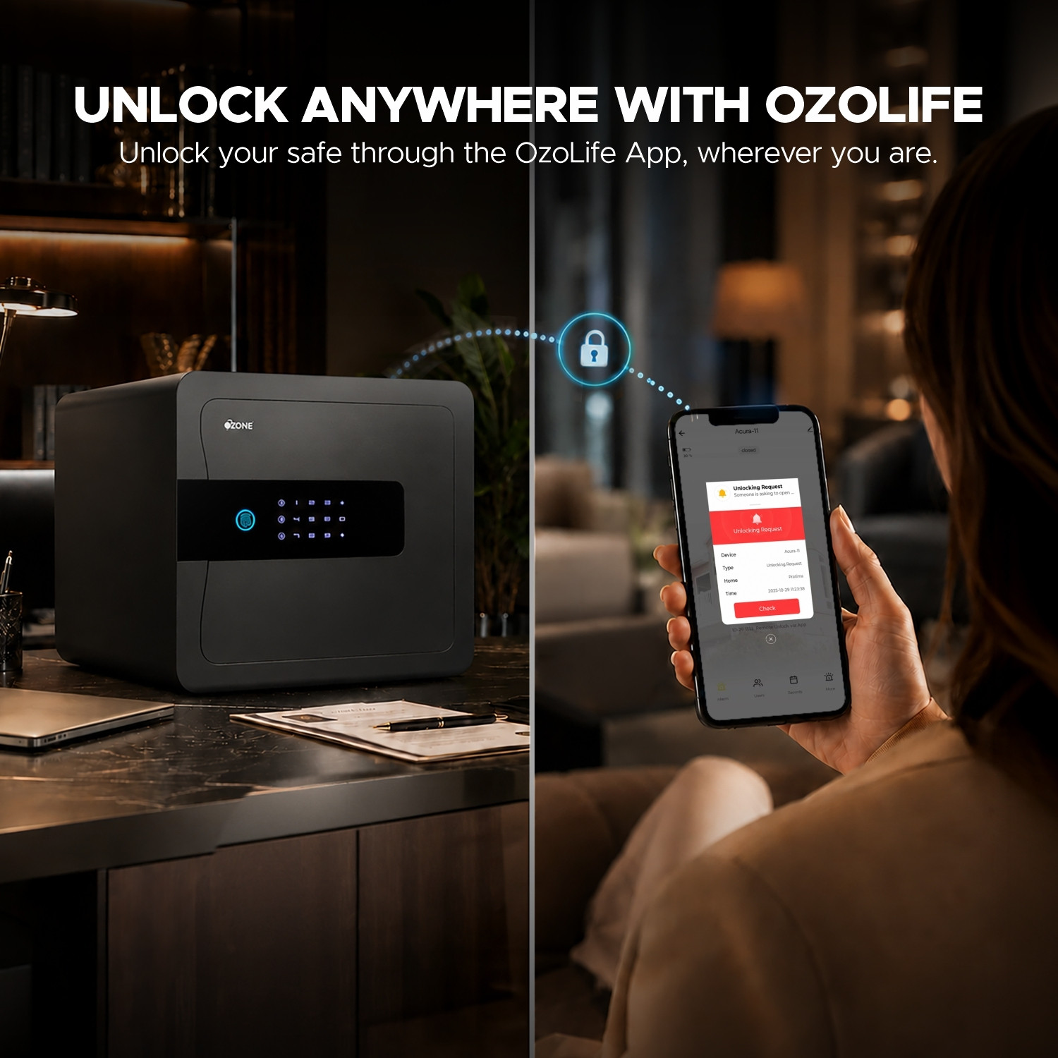 Image of OZONE 30 Ltrs WiFi Safe Locker for Home & Office | App Notifications | Black Safe Locker
