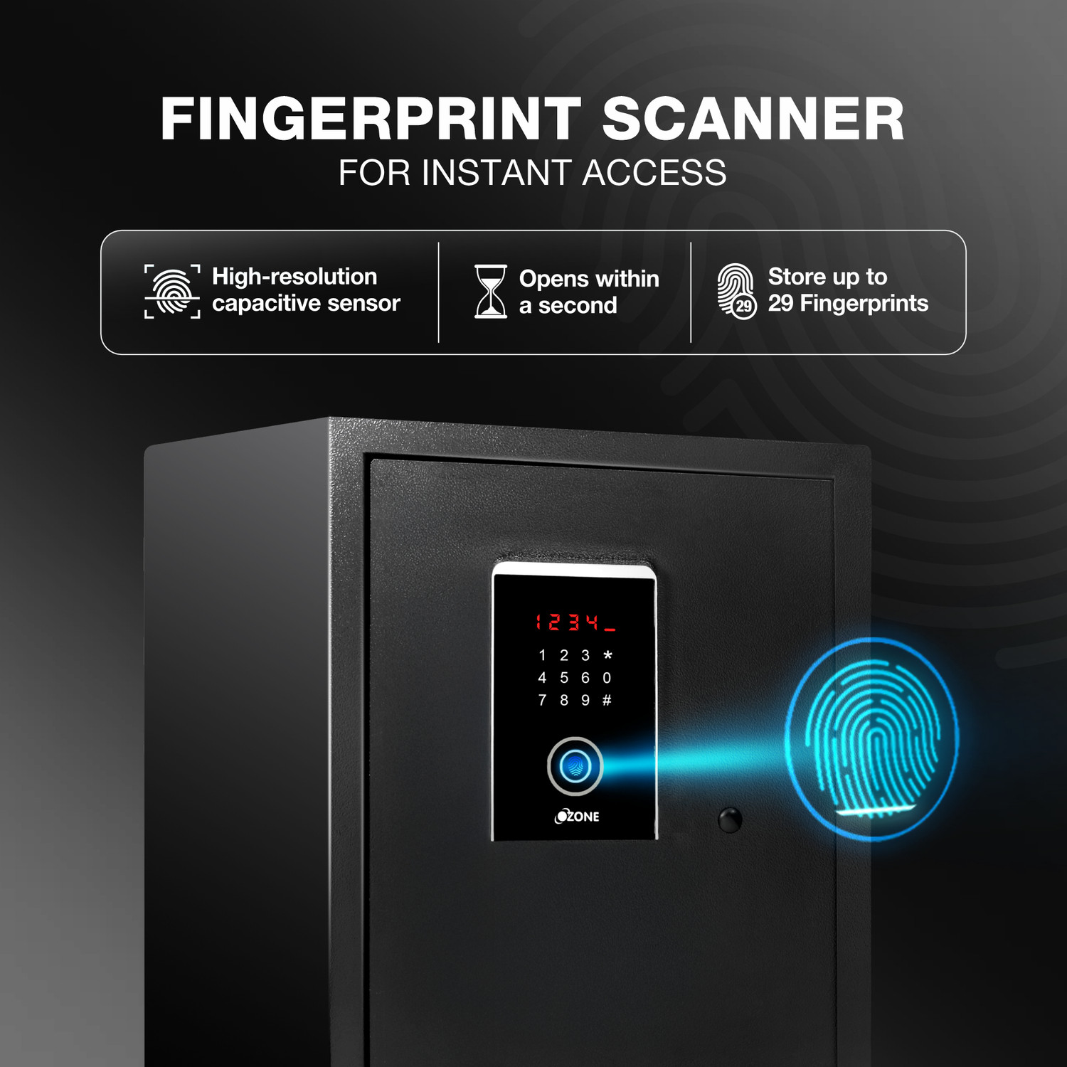 Image of OZONE 40L Fingerprint Safe Locker with 3-in-1 Unlock, 2-Year Warranty, 20.4kg. Safe Locker