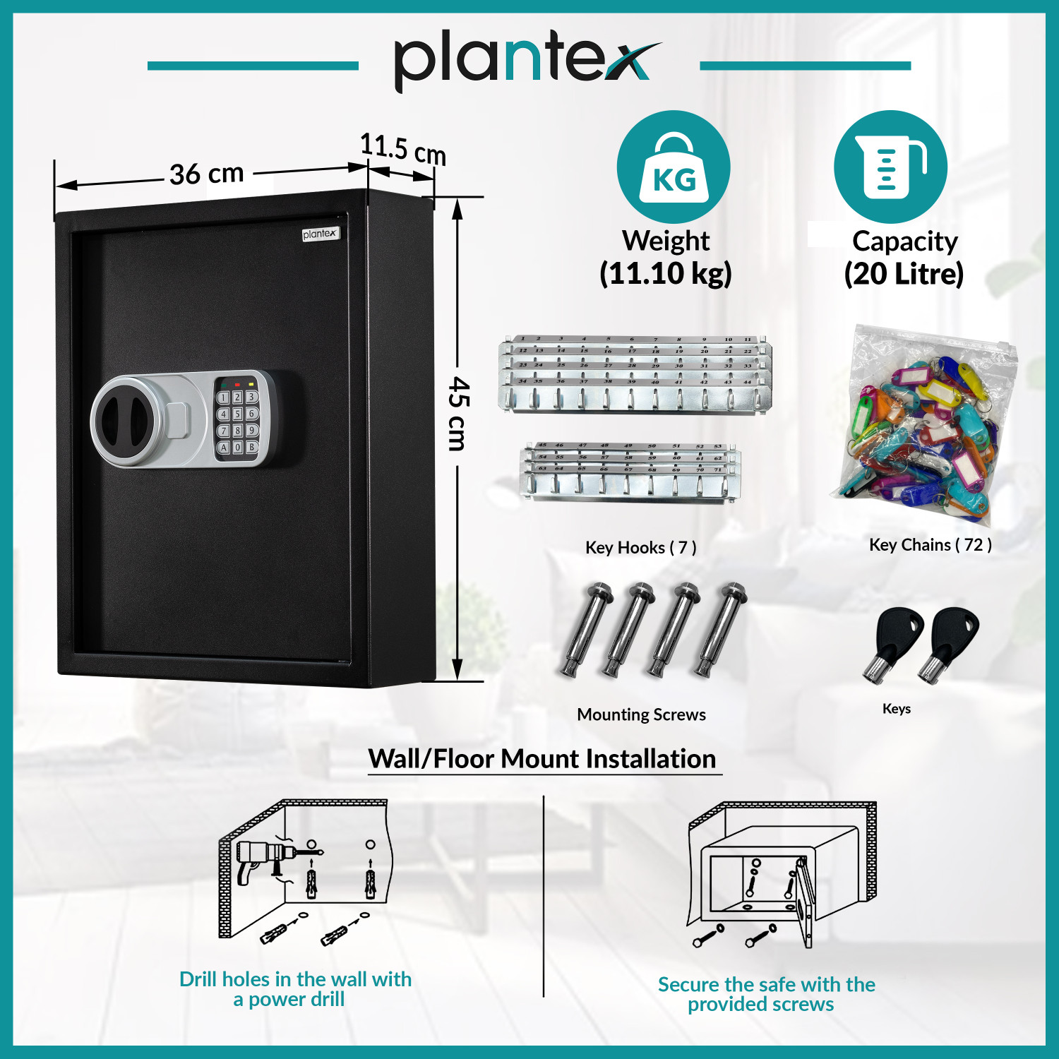 Image of Plantex Safe Locker for Home /Electronic Locker for Key Holder Box -20 Litres Safe Locker