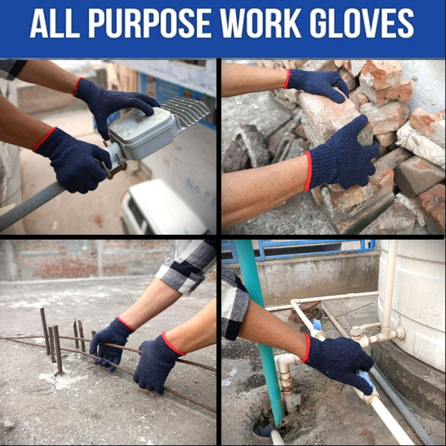 Image of QTM 5 Pair Reusable Washable Cotton Knitted Gloves Bundle for Unisex Free size Synthetic Safety Gloves