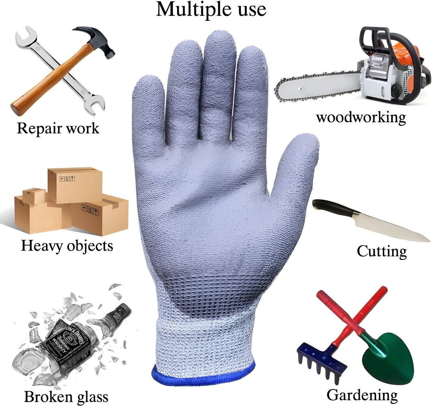 Image of Donizard 5 PAIR Anti Cut Resistant Safety Hand Gloves Cut-Proof Protection Wet and Dry Nylon, Rubber Safety Gloves