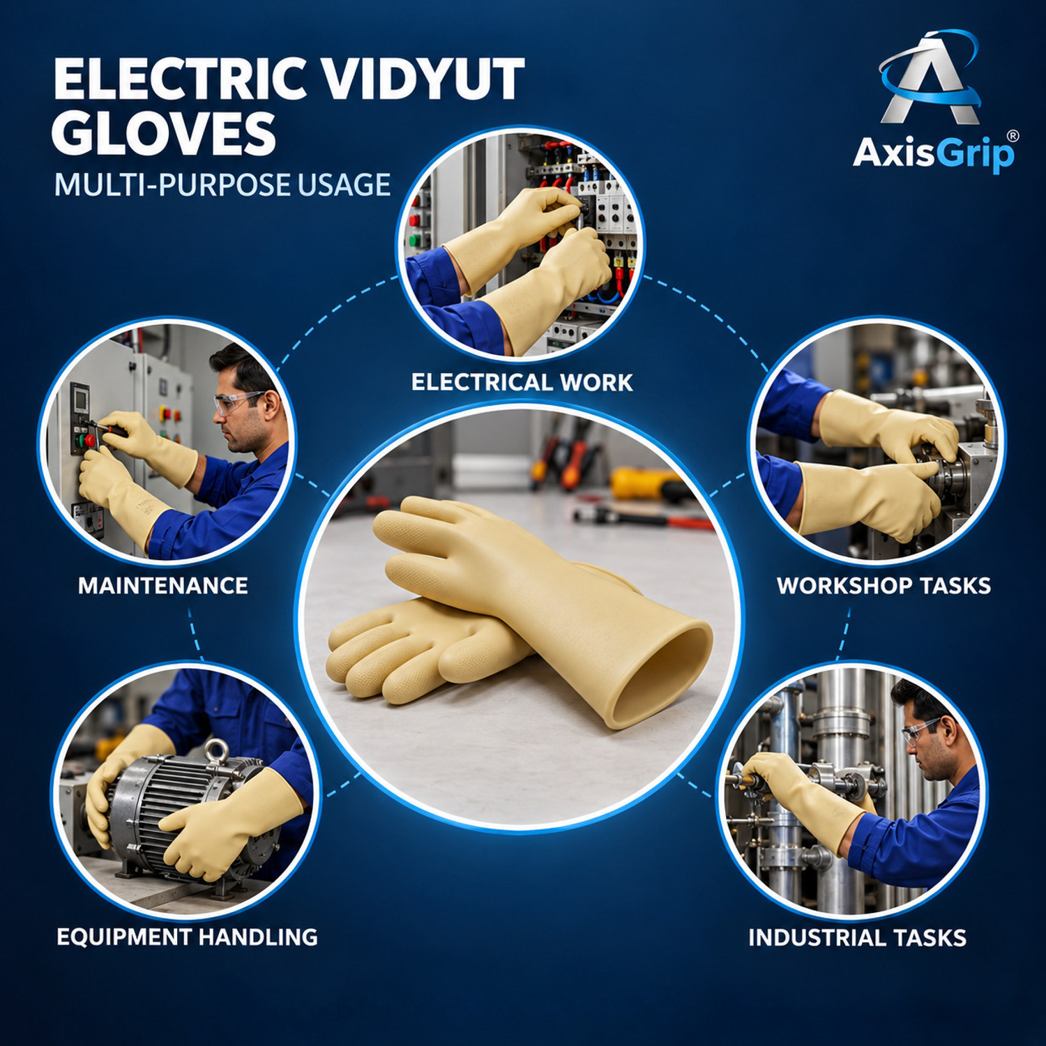 Image of Axisgrip ndustrial 11 KV Electric Hand Gloves Shock Proof Safety Gloves Pack of 1Pair Rubber Safety Gloves