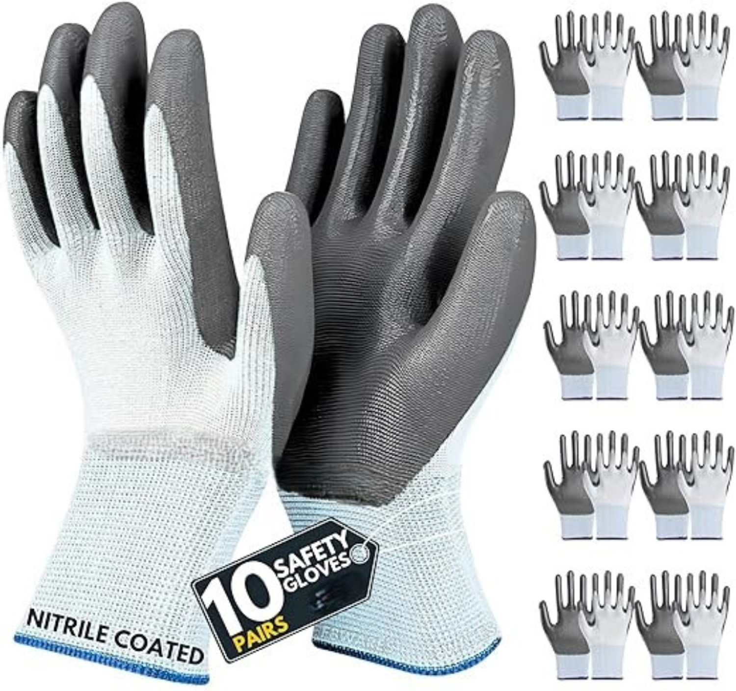 Image of Donizard 10 PAIR Anti Cut Resistant Safety Hand Gloves Cut-Proof Protection Wet and Dry Nylon, Rubber Safety Gloves