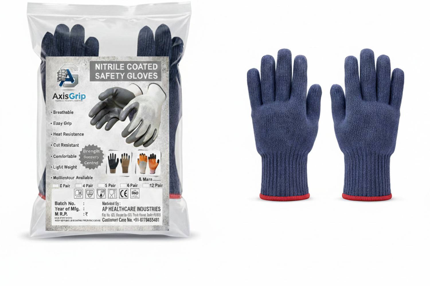 Axisgrip Heavy Duty Knitted Cotton Safety Gloves for Men & Women Polyester Safety Gloves