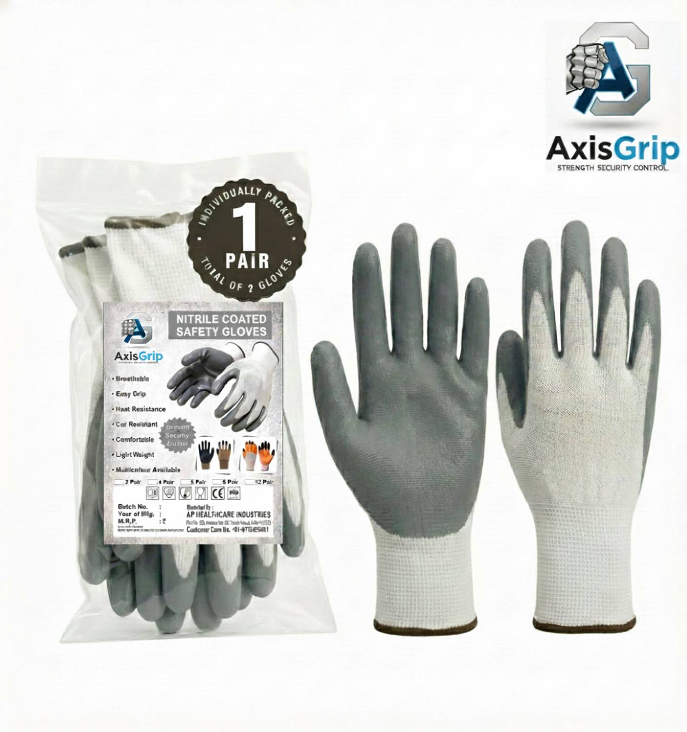 Axisgrip Nylon Safety Gloves 1 Pair | Anti Cut | Cut Resistant | Industrial | Domestic Nylon Safety Gloves