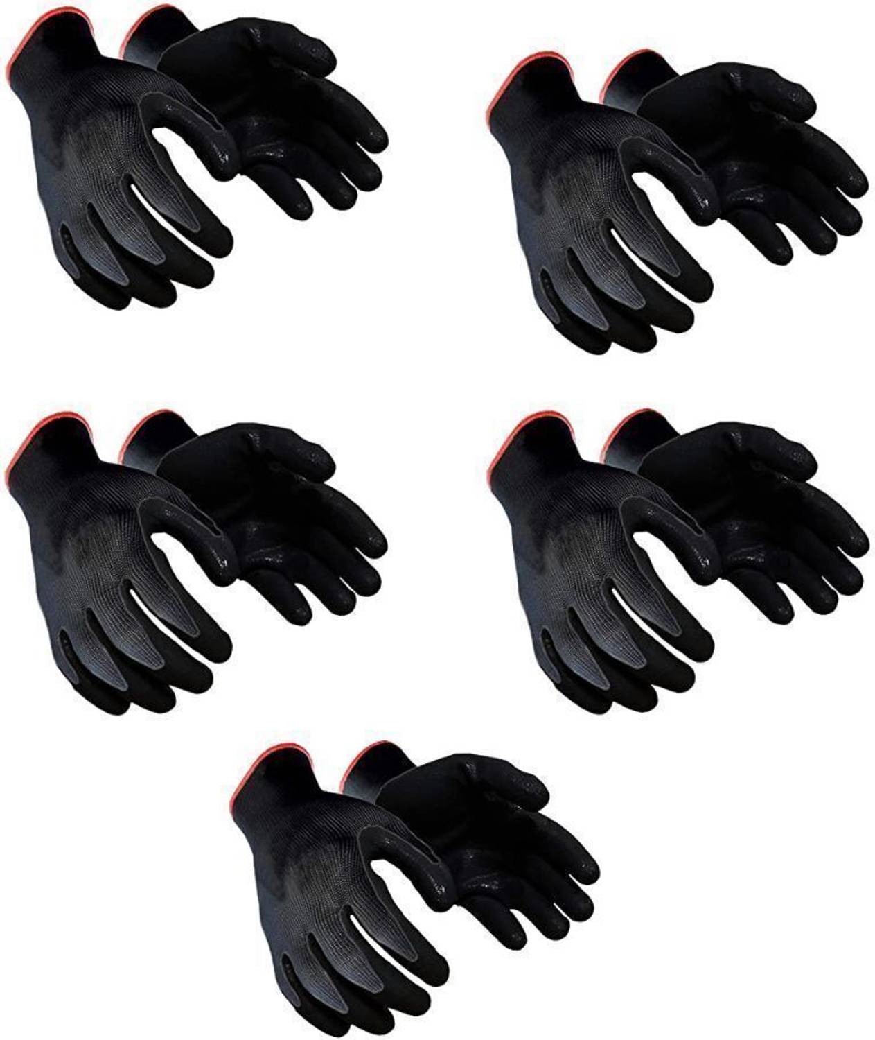 7SHIELD 5PAIR Black Nylon Cut-Resistant Safety Gloves with Superior Grip Nylon  Safety Gloves