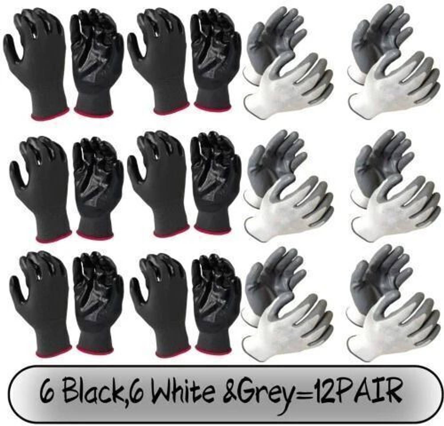 7SHIELD 6 Black,6 White &Grey Cut Resistant Hand Safety Gloves Cut-Proof Protection Nylon Safety Gloves
