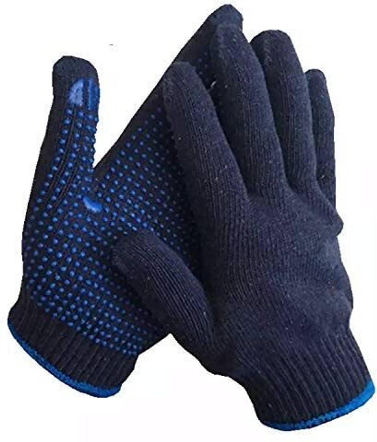 7SHIELD 2PAIR Non-Slip Blue Dotted Cotton Gloves – Comfortable & Reusable Nylon Safety Gloves