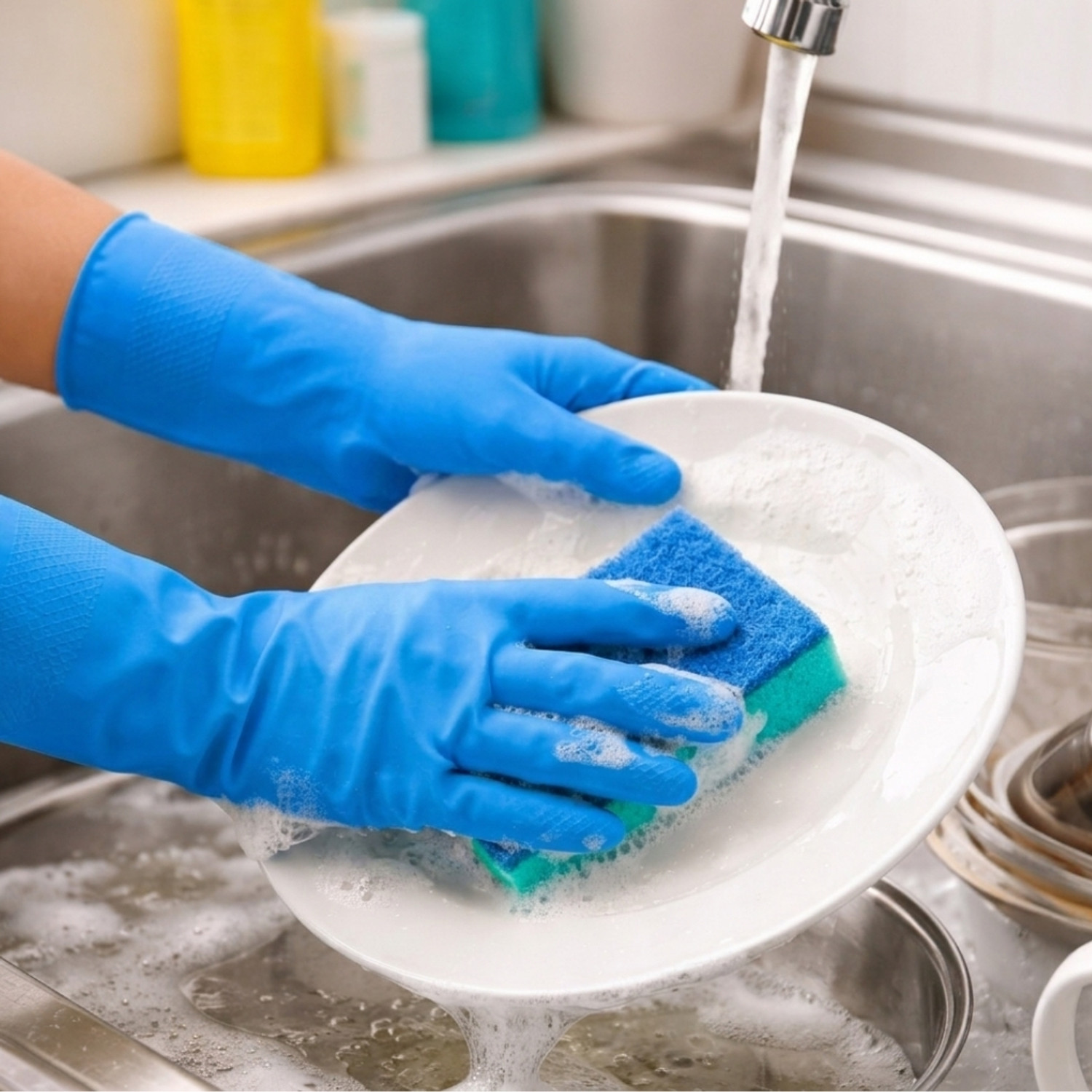 Image of tick mark Durable Kitchen Rubber Gloves for Cleaning, Washing & Scrubbing Wet and Dry Glove Set
