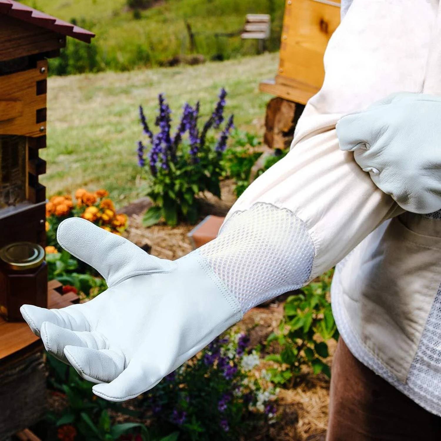ANP BEE Premium Beekeeping Gloves with Cotton Vented Mesh, Long