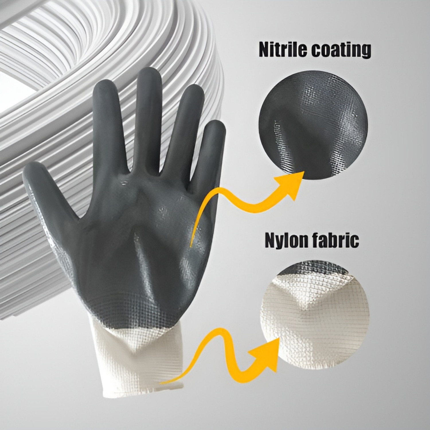 Image of Donizard 10 PAIR Anti Cut Resistant Safety Hand Gloves Cut-Proof Protection Wet and Dry Nylon, Rubber Safety Gloves
