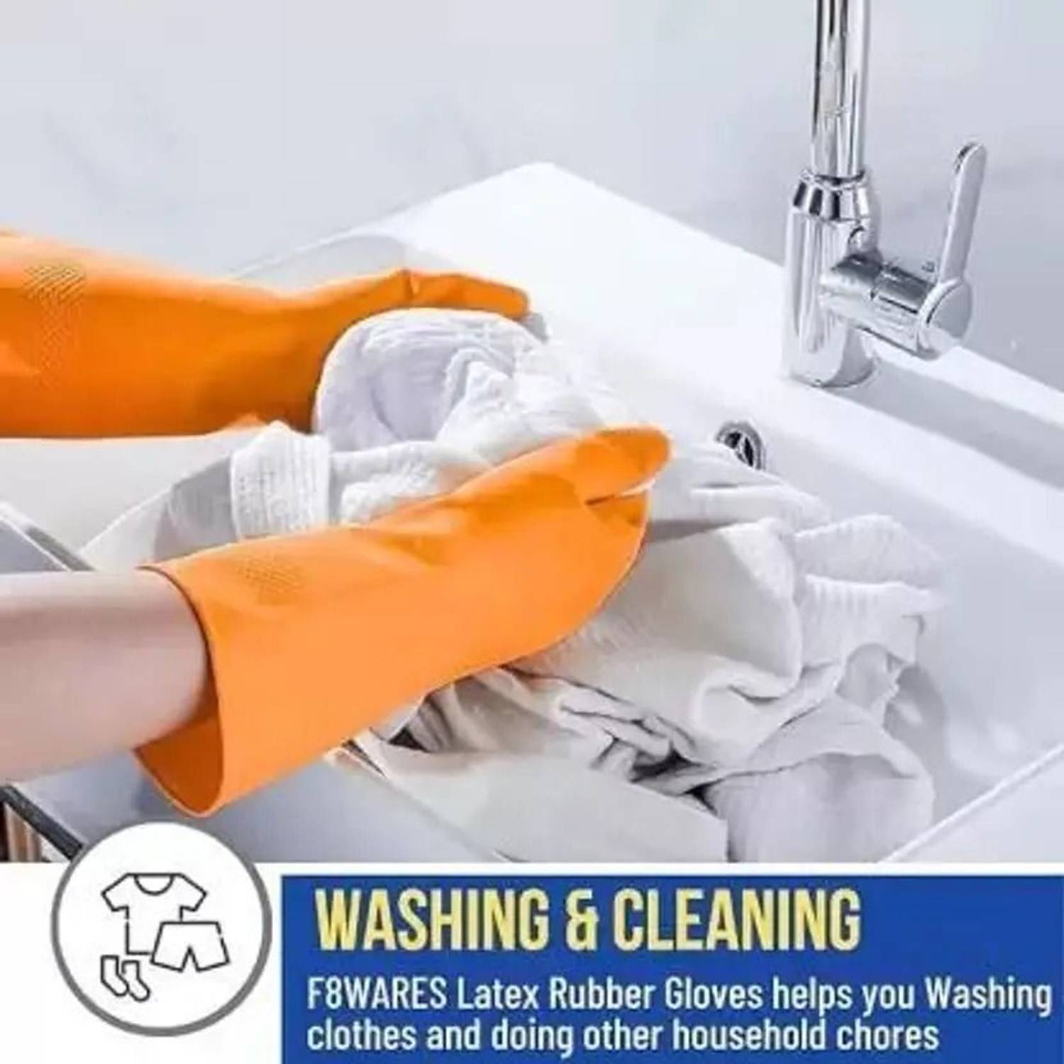 Axisgrip 1Pair Orange Rubber Gloves – Waterproof, Reusable, for Kitchen Rubber Safety Gloves