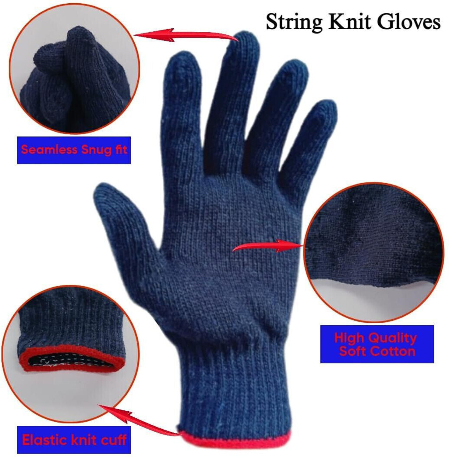 Image of 7SHIELD Blue 100% Cotton Knitted Safety Hand Protection Work Gloves for Mechanic Polyester Safety Gloves
