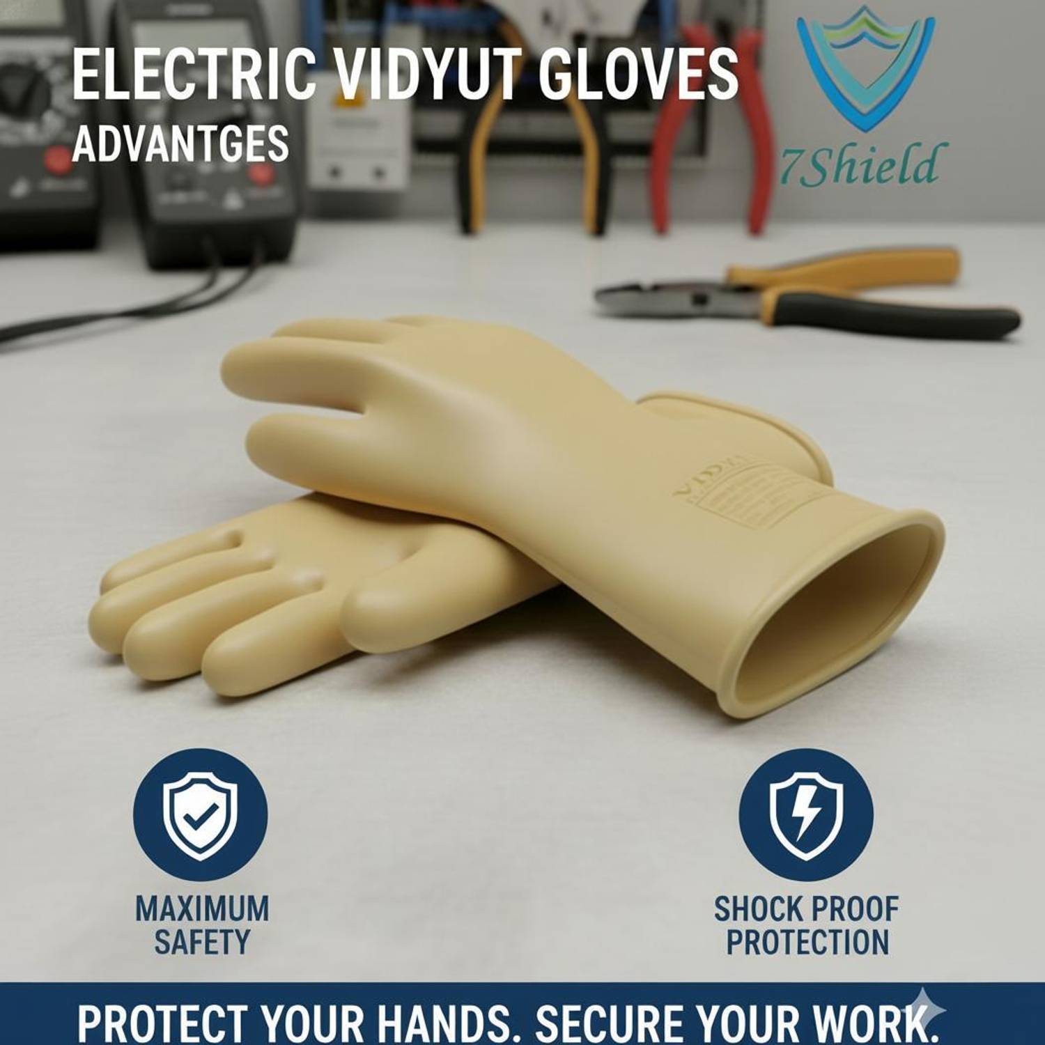 7SHIELD Gloves 11 KV Electric Hand Gloves Shock Proof Safety Gloves Pack of 1pair Latex Safety Gloves