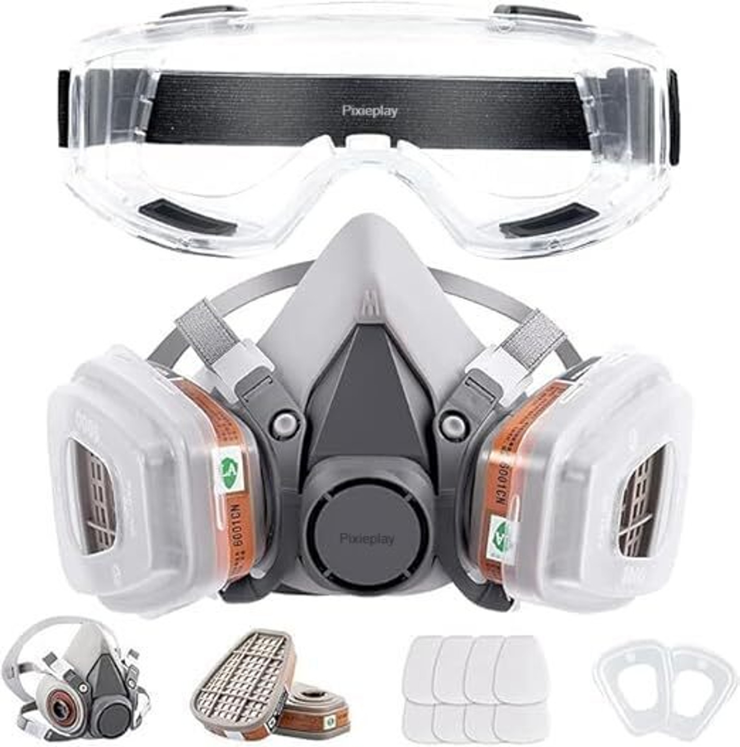Image of Pixieplay Gas Mask Set Respirator with Filters and Goggle Activated Carbon Mask Gas Mask P mask for dust protection Blowtorch, Laboratory, Power Tool, Welding, Wood-working Safety Goggle