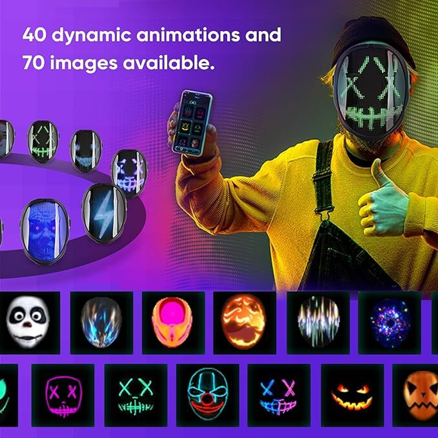 Image of acube mart LED Mask with Bluetooth Programmable, Rechargeable mask Welding Safety Goggle