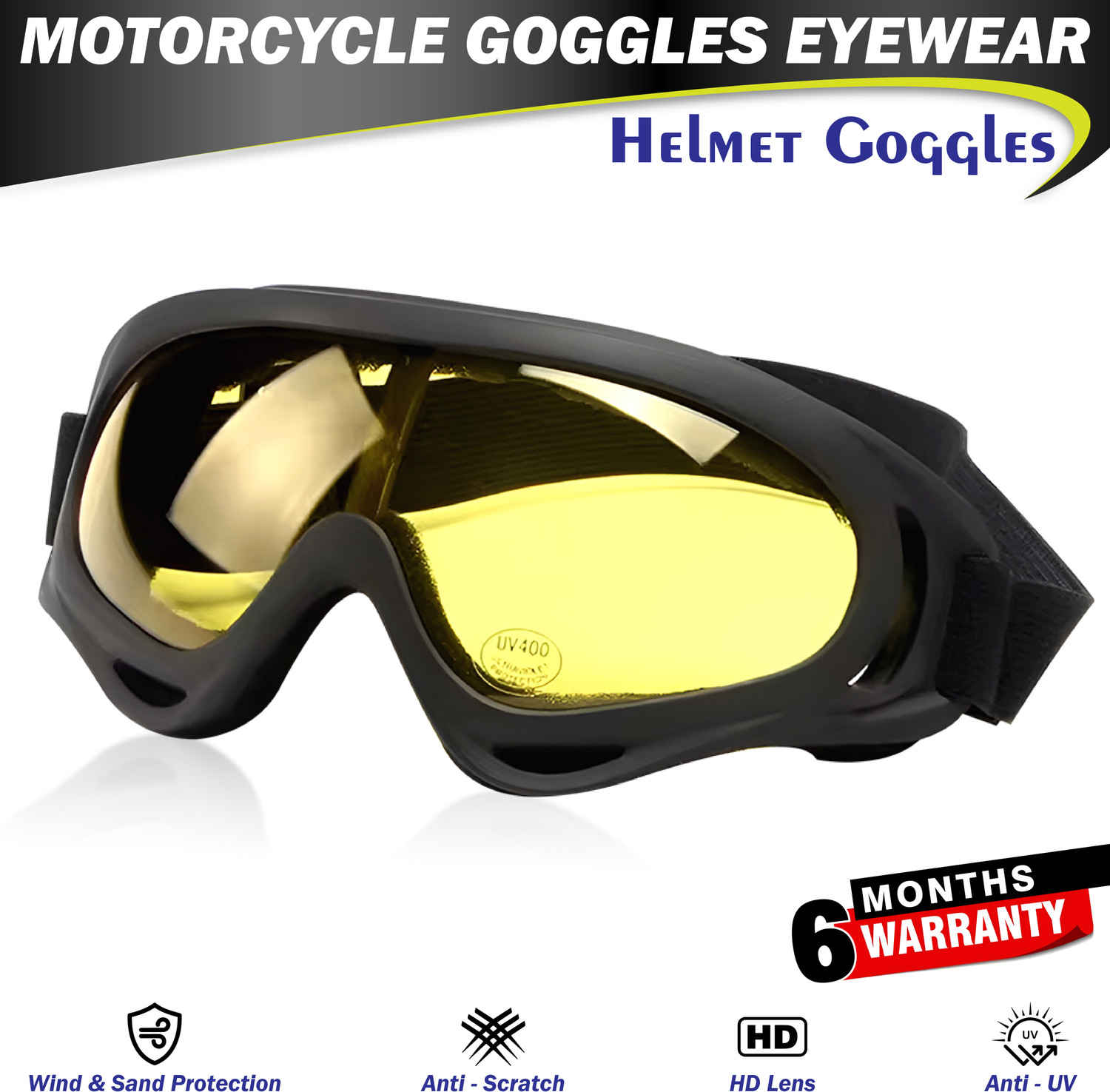Image of MIKANIX Yellow Anti-UV Eyewear Helmet Goggles for ATV /Dirt Bike | Unisex Outdoor Riding & Power Tool Safety Goggle | Dustproof, Windproof | Pack of 1 Laboratory Safety Goggle