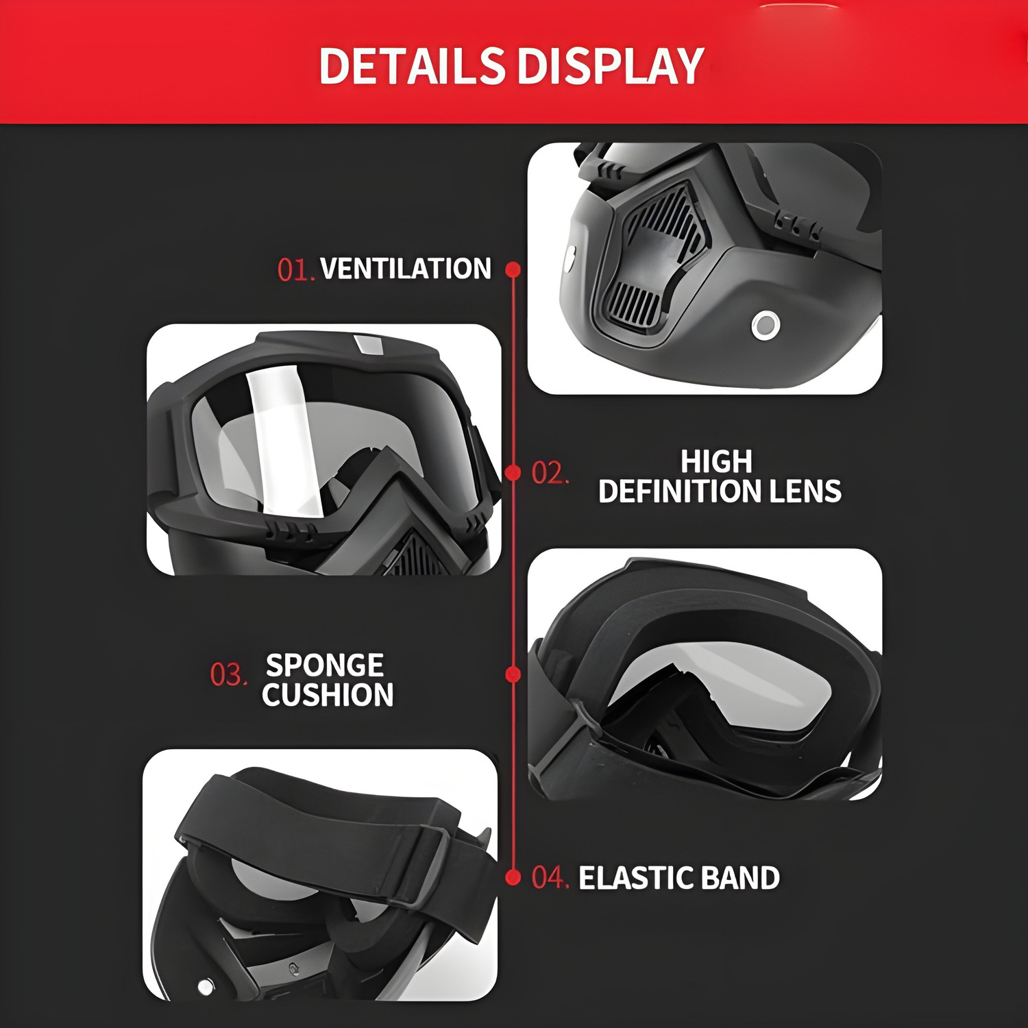 Image of KAVYARA Riding Armor Face Protective Cover Windproof Clear Glasses with Dust Filter Decorative Mask
