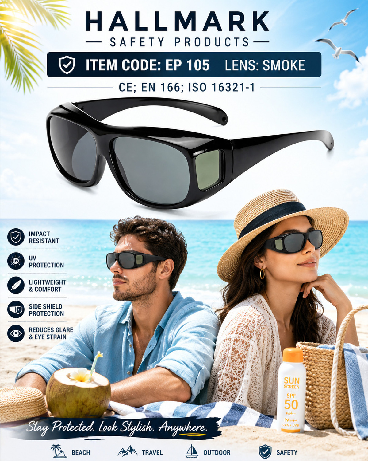 Image of Hallmark Night Vision, Polarized, Riding Glasses, Toughened Glass Lens, UV Protection, Others Wayfarer, Retro Square, Rectangular, Spectacle Sunglasses (80) (For Men & Women, Grey)