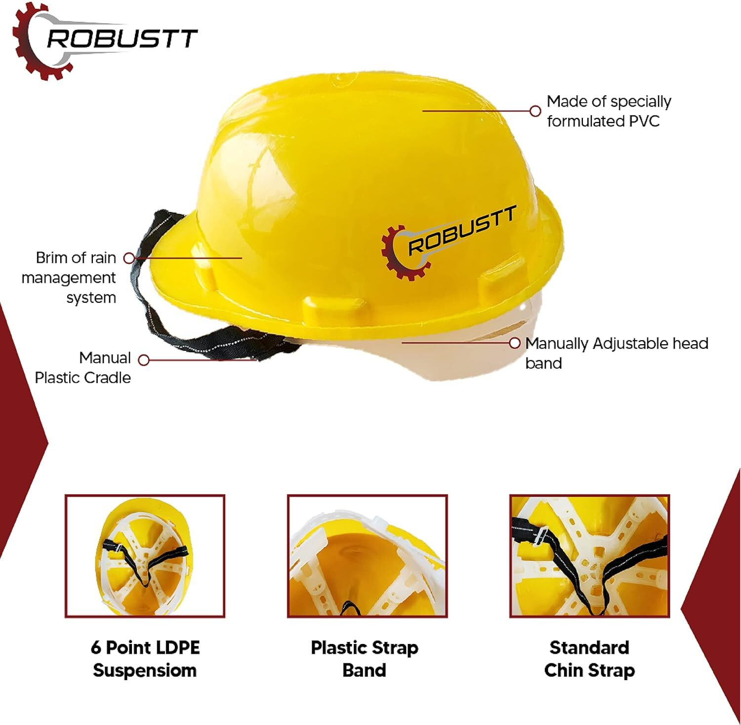 Image of Robustt X Shree Jee Nape Type Adjustable Safety Helmet | Head Protection Gear (Pack of 5) Safety Cap
