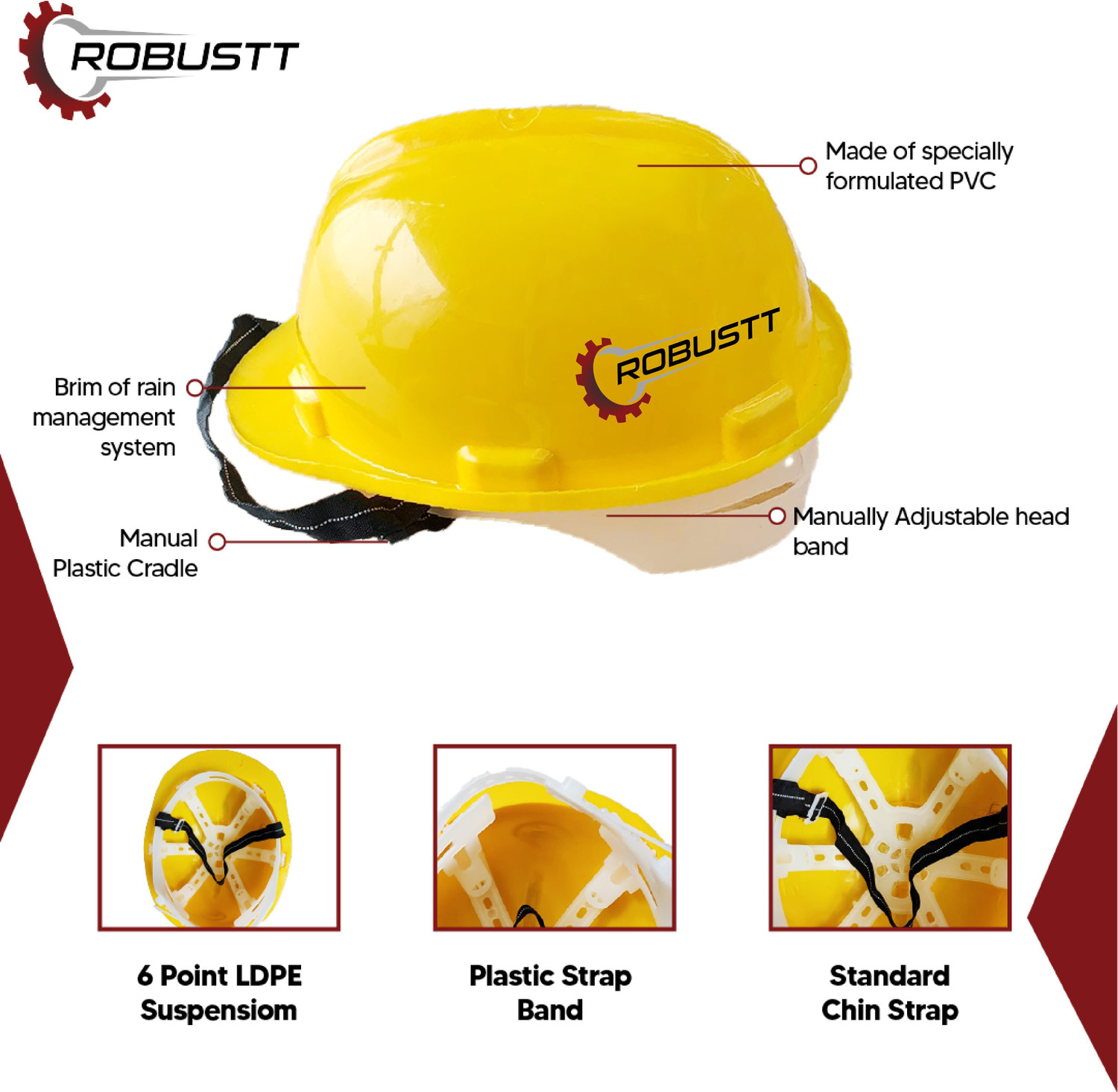 Image of Robustt X Shree Jee Nape Type Safety Helmet, Protection for Outdoor ,Pack of 1 X Shree Jee Manual Type Safety Helmet,Protection for Construction Work Safety Cap