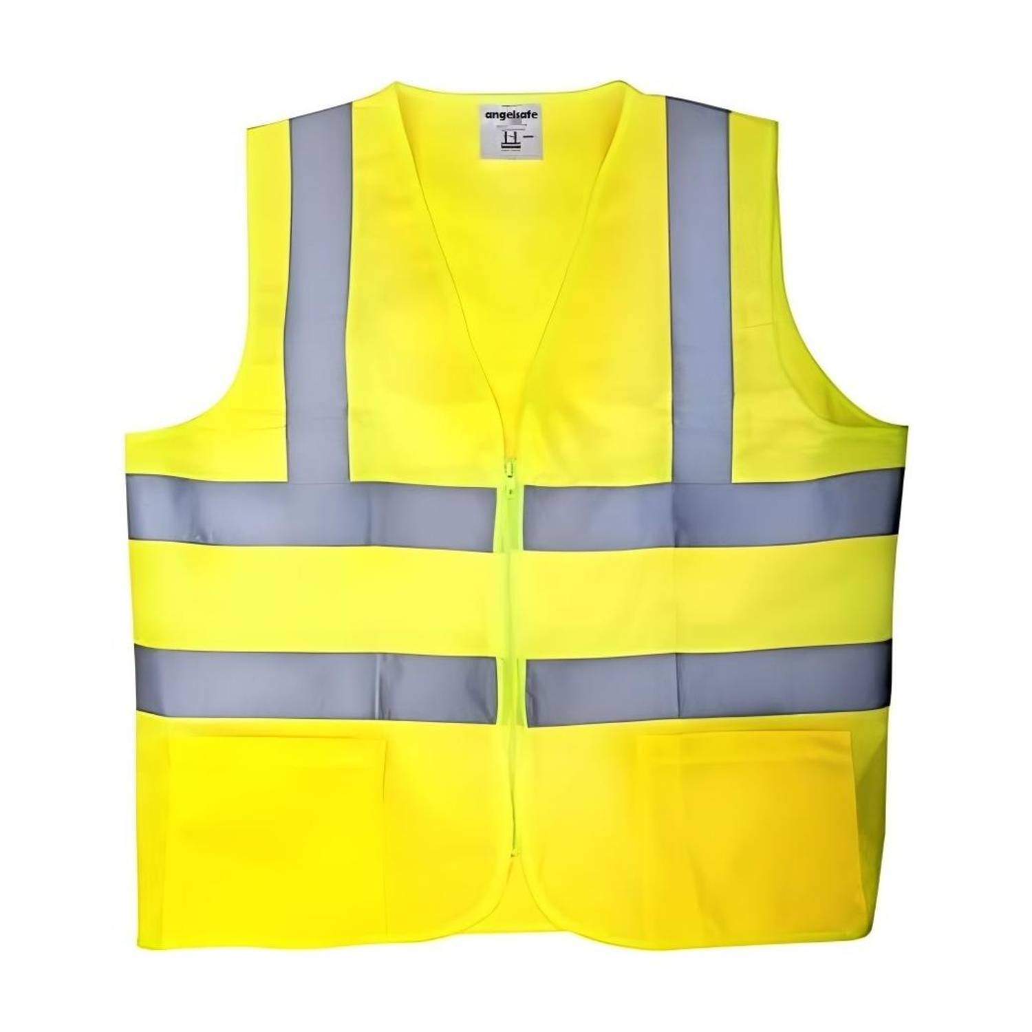 ANGELSAFE Industrial Safety Jacket High Visibility 2" Tape, 2 Pocket & Zipper Yellow Color Safety Jacket