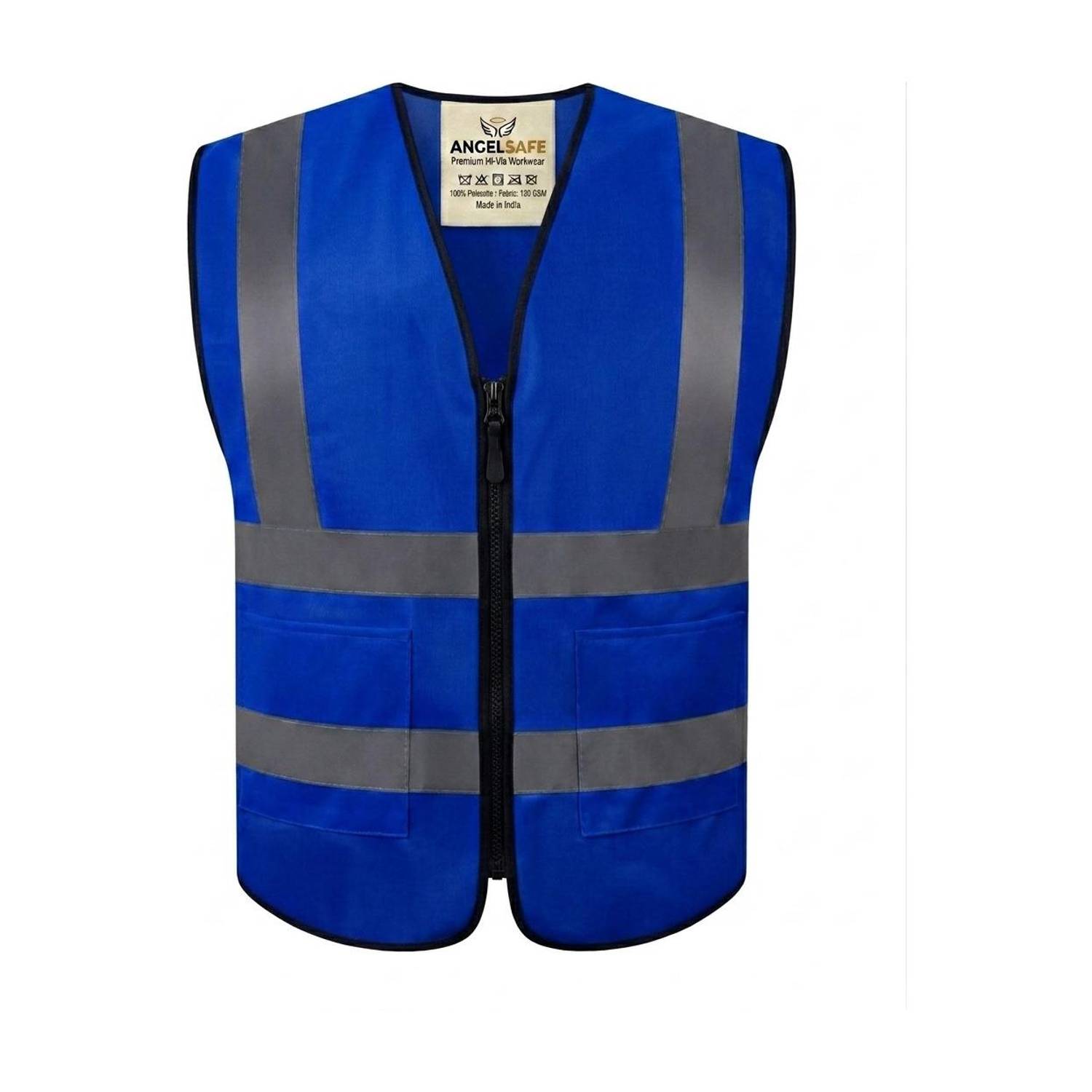 ANGELSAFE High-Visibility Fluorescent Blue Fabric Two Large Front Pockets Safety Jacket Safety Jacket