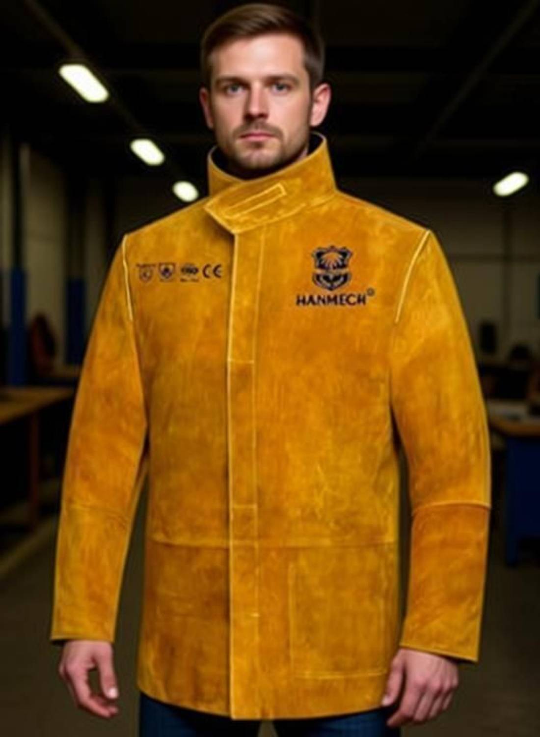 HANMECH Leather Welding Work Jacket Flame-Resistant Heavy Duty