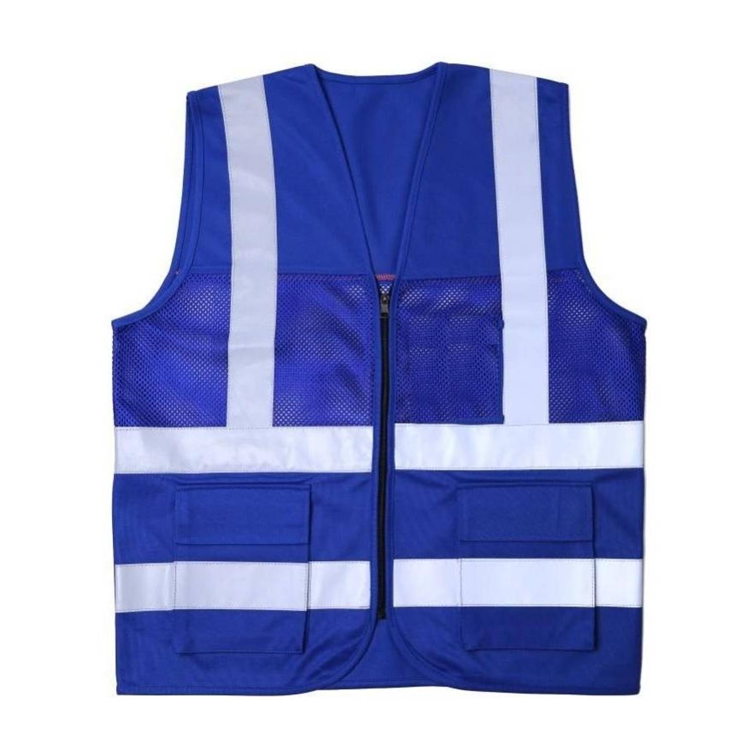 ANGELSAFE Industrial Safety Jacket High Visibility 2" Tape, 2 Pocket & Zipper Blue Color Safety Jacket