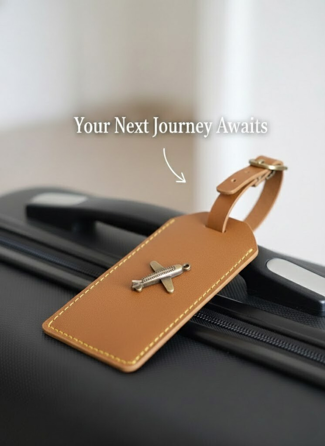 Image of THE COZY STORE Luggage Tag PU Leather Travel Bag Tag with Name Slot & Strap Luggage Tag