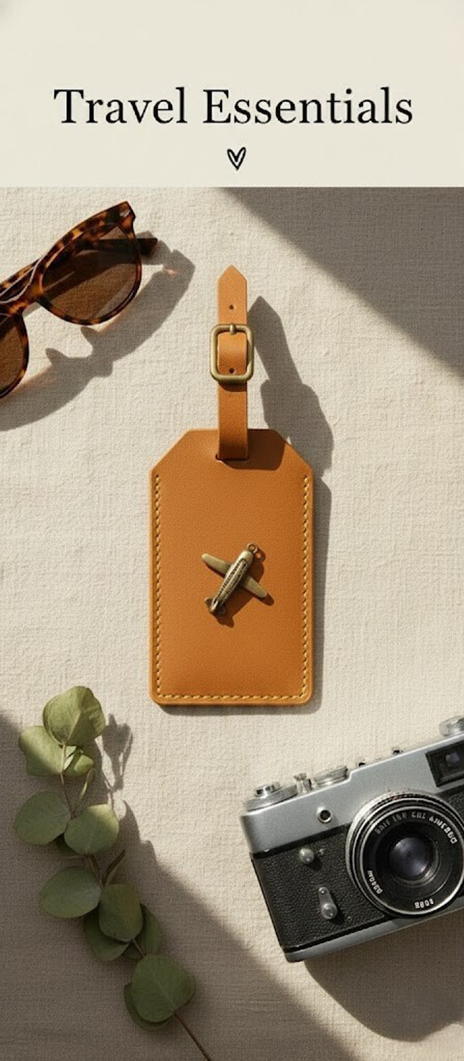 Image of THE COZY STORE Luggage Tag PU Leather Travel Bag Tag with Name Slot & Strap Luggage Tag