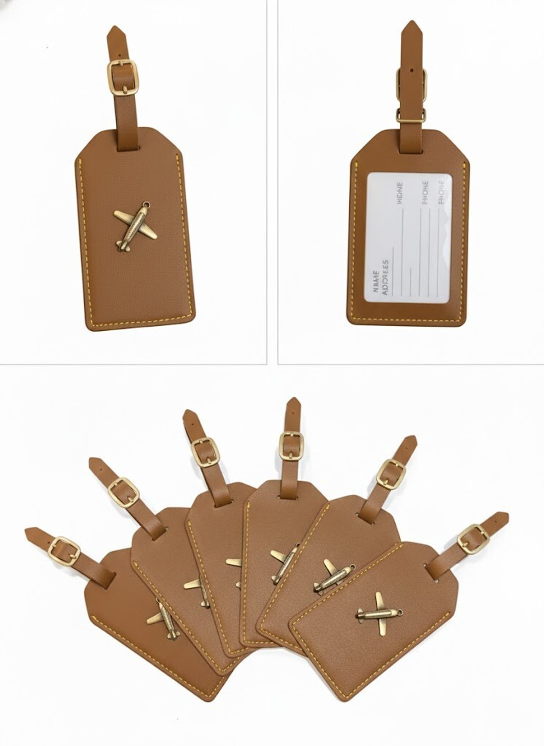 Image of THE COZY STORE Luggage Tag PU Leather Travel Bag Tag with Name Slot & Strap Luggage Tag