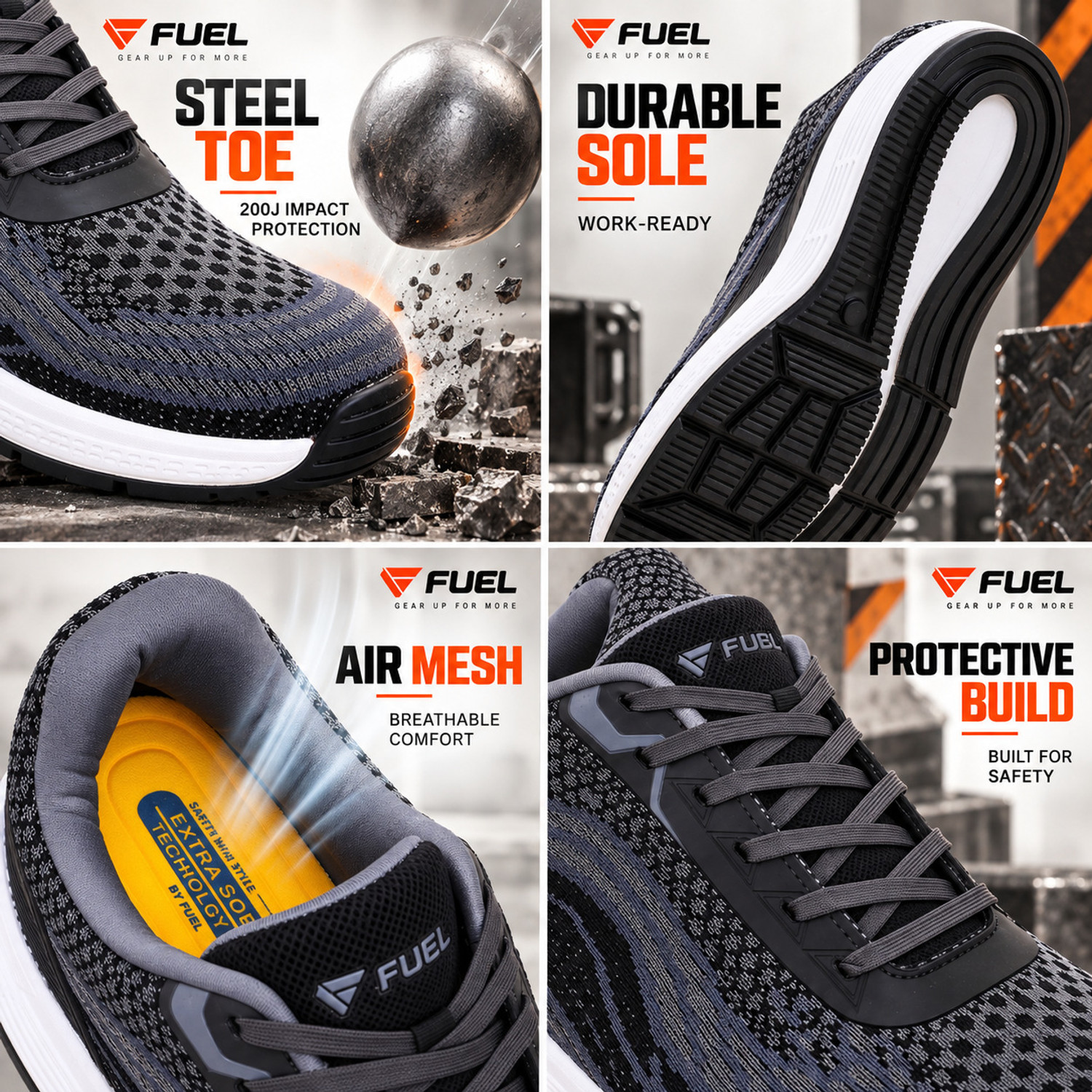 Image of Fuel Steel Toe Textile Safety Shoe (Black, S2, Size 9)