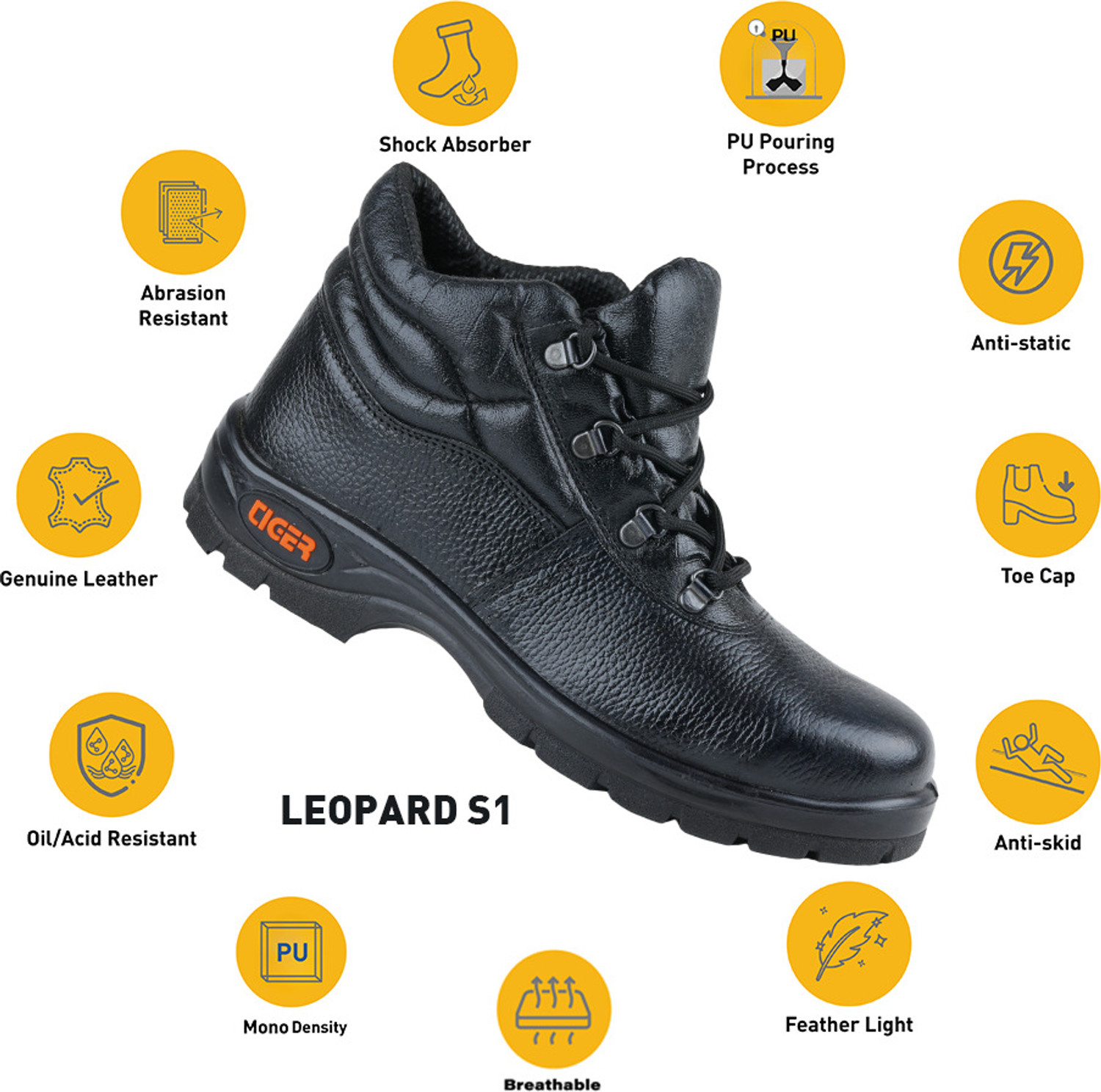 Image of TIGER Steel Toe Genuine Leather Safety Shoe