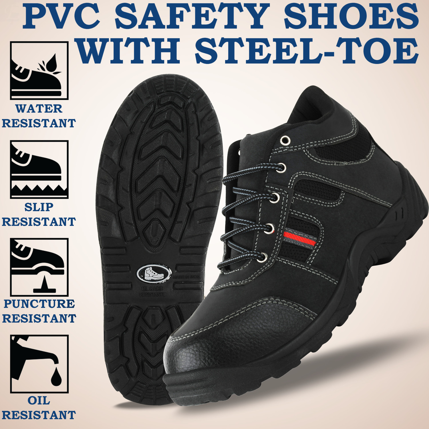Image of Kizashi Steel Toe Synthetic Leather Safety Shoe