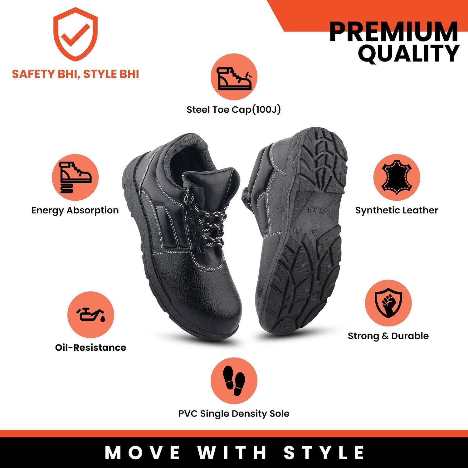 Fuel Steel Toe Synthetic Leather Safety Shoe Black - Image 3