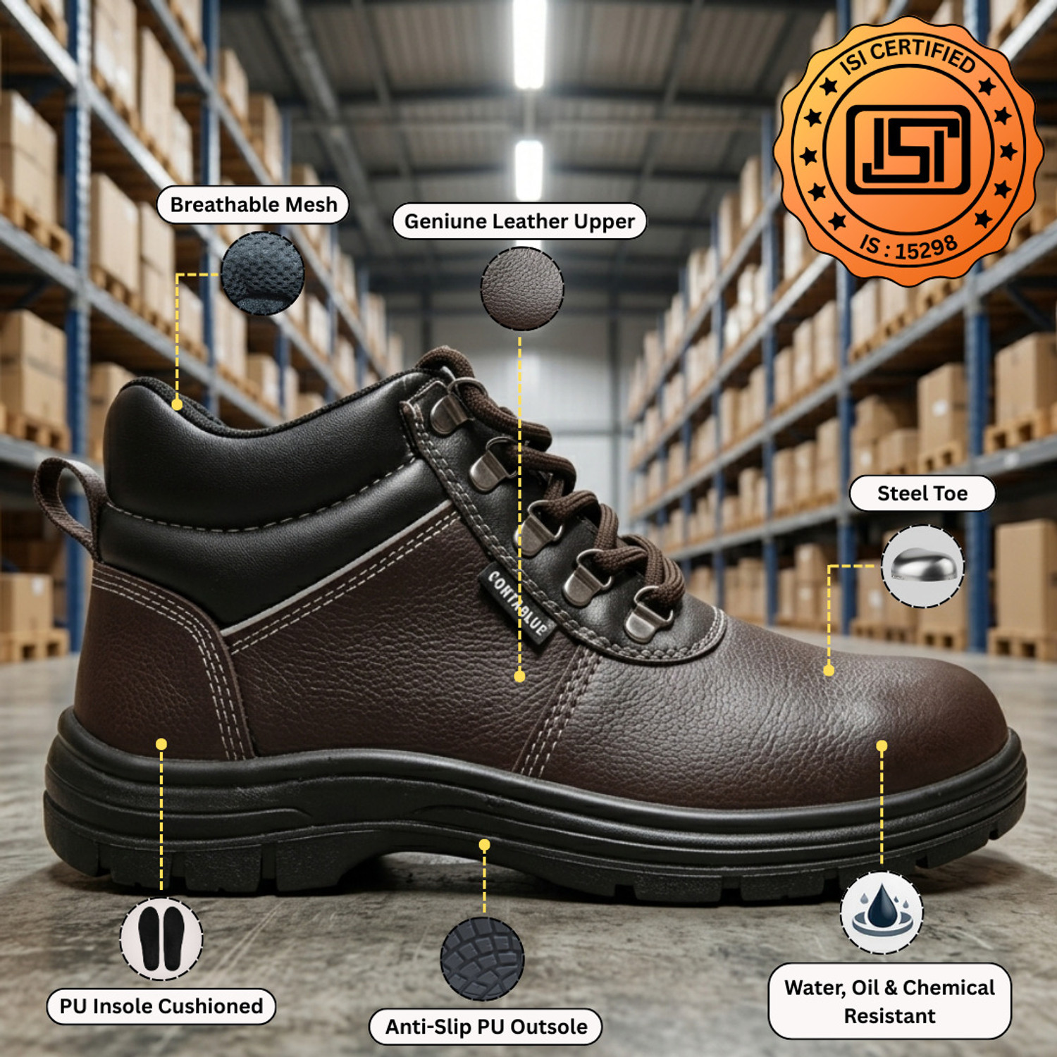 Image of Contablue Steel Toe Grain Leather Safety Shoe