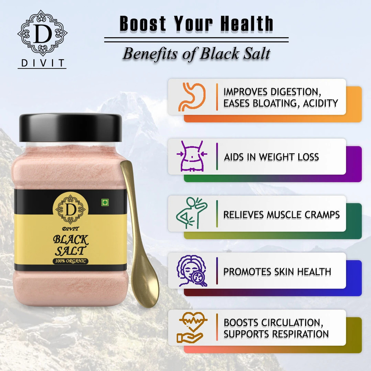 Image of Divit Rock Black Salt Powder Kala Namak Non-Iodized for Weight Loss & Healthy Cooking Black Salt