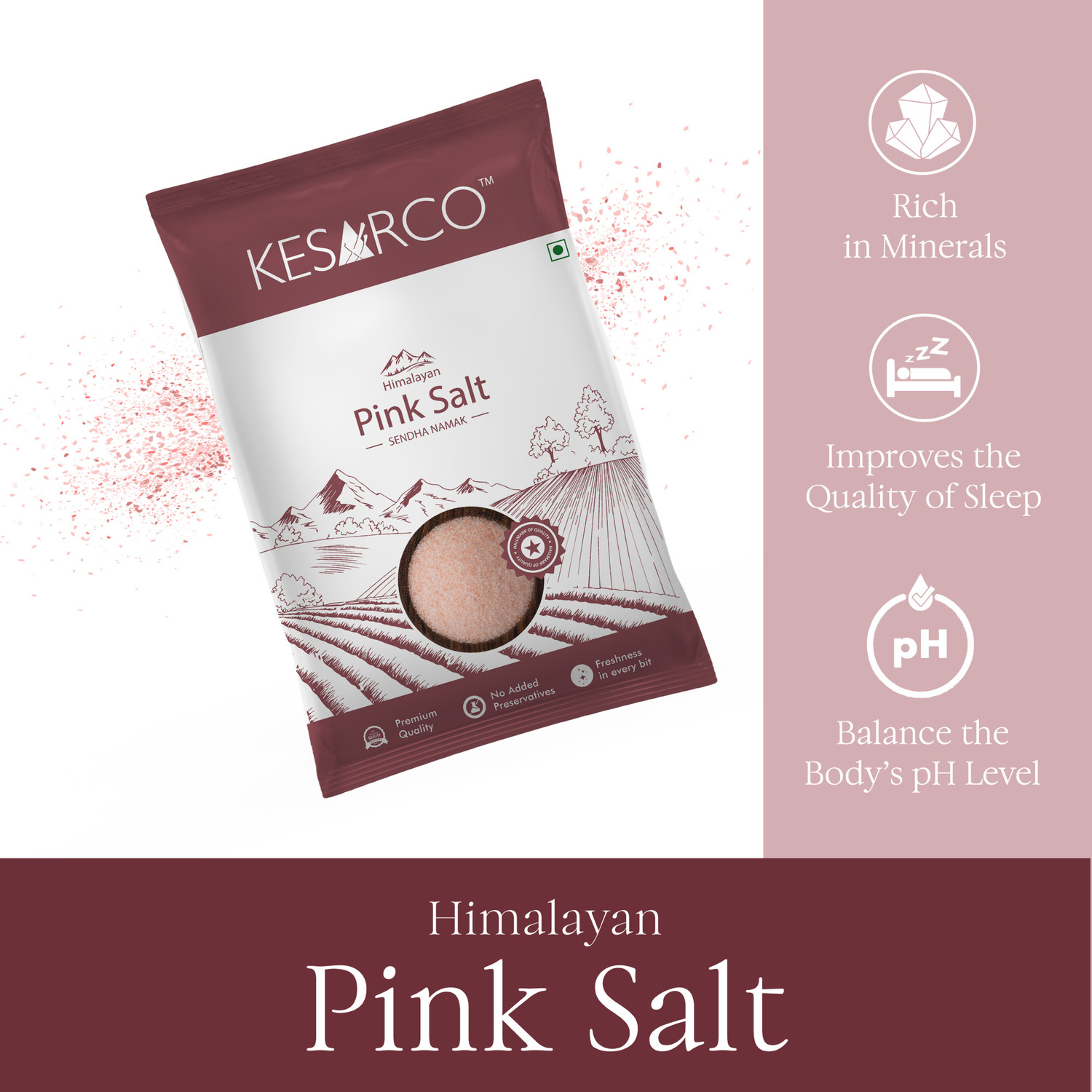 Image of KESARCO Pink Salt, Rich in Iron, Potassium and Calcium Himalayan Pink Salt