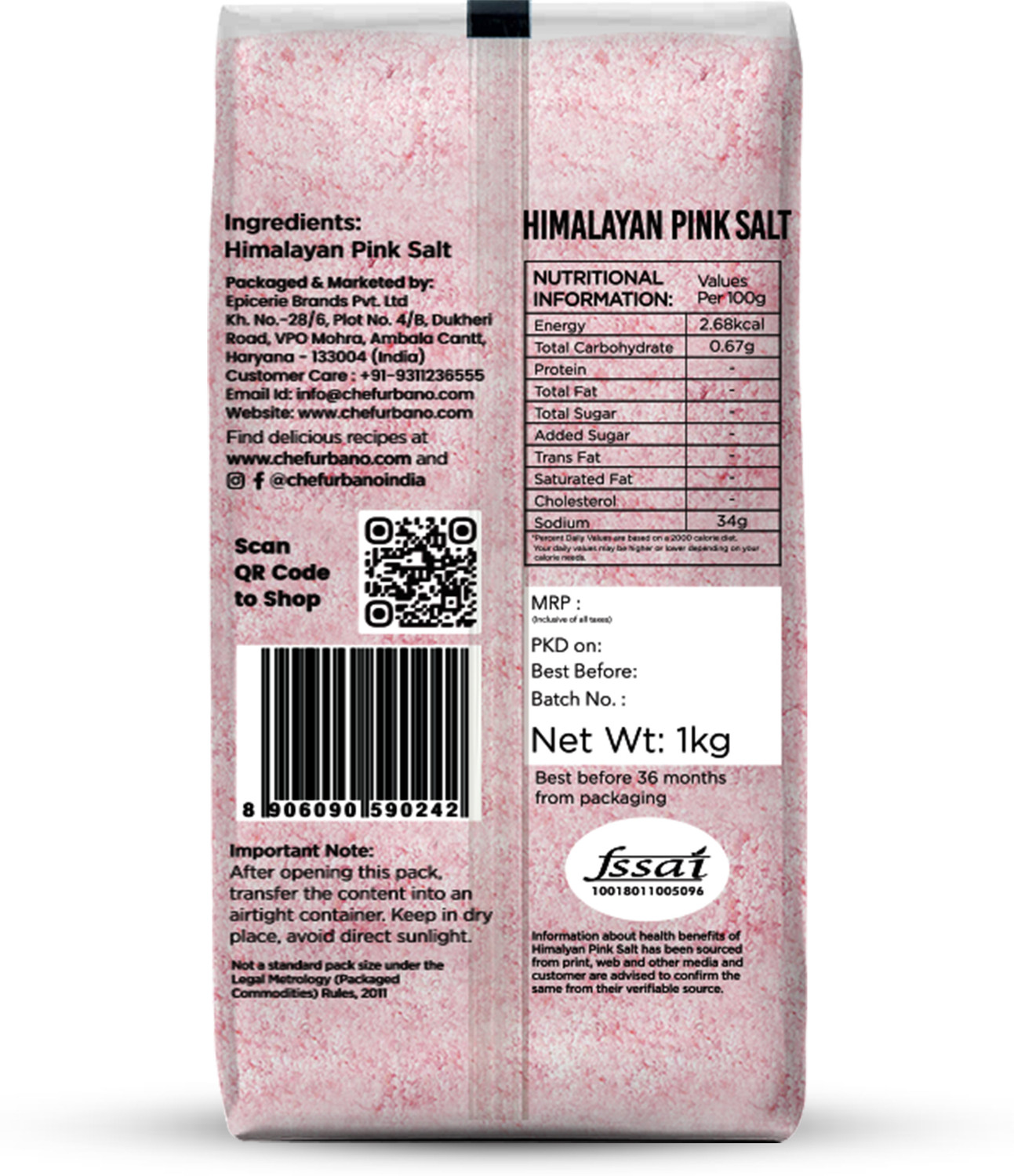 Image of Chef Urbano Himalayan Pink Salt 1 Kg * 2 Rock Salt