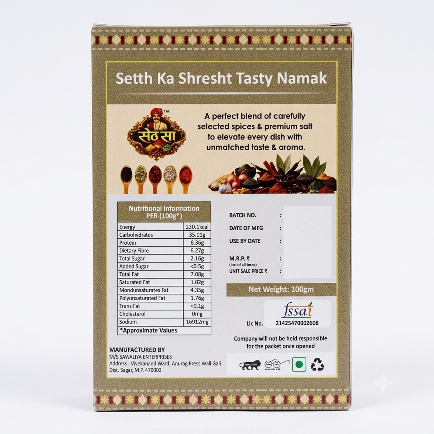 Image of SETH SA : SETH ka shrest Seth Sa Tasty Namak Jeera Special Spiced Salt - Seth Ka Shresth (100g) Flavored Salt