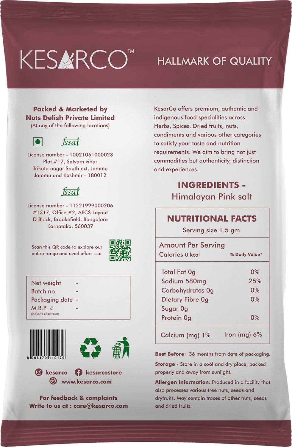 Image of KESARCO Pink Salt, Rich in Iron, Potassium and Calcium Himalayan Pink Salt