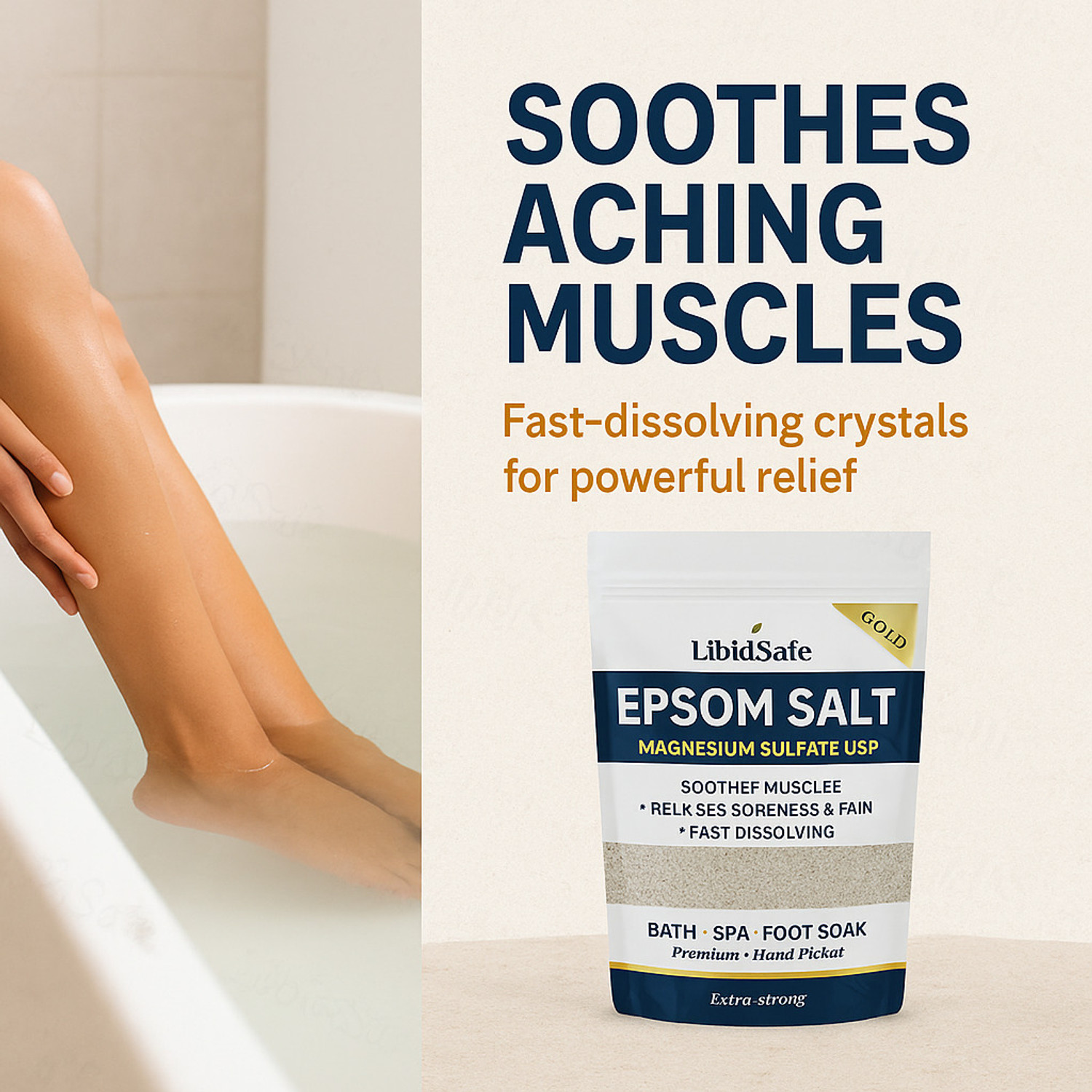 Image of LibidSafe Epsom Salt for Foot Pain Relief 920 Grams Sea Salt