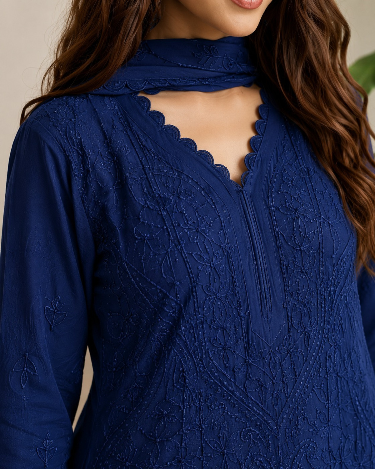 Image of khodal Womens Chikankari Kurta Dupatta Plazo Suit Embroidered Kurta, Palazzo & Dupatta Set