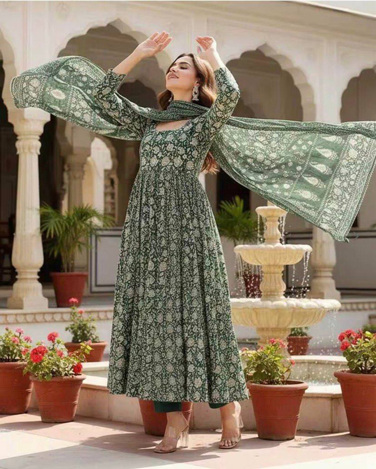 Image of moxinfashion Self Design Anarkali Kurta, Bottom & Dupatta Set