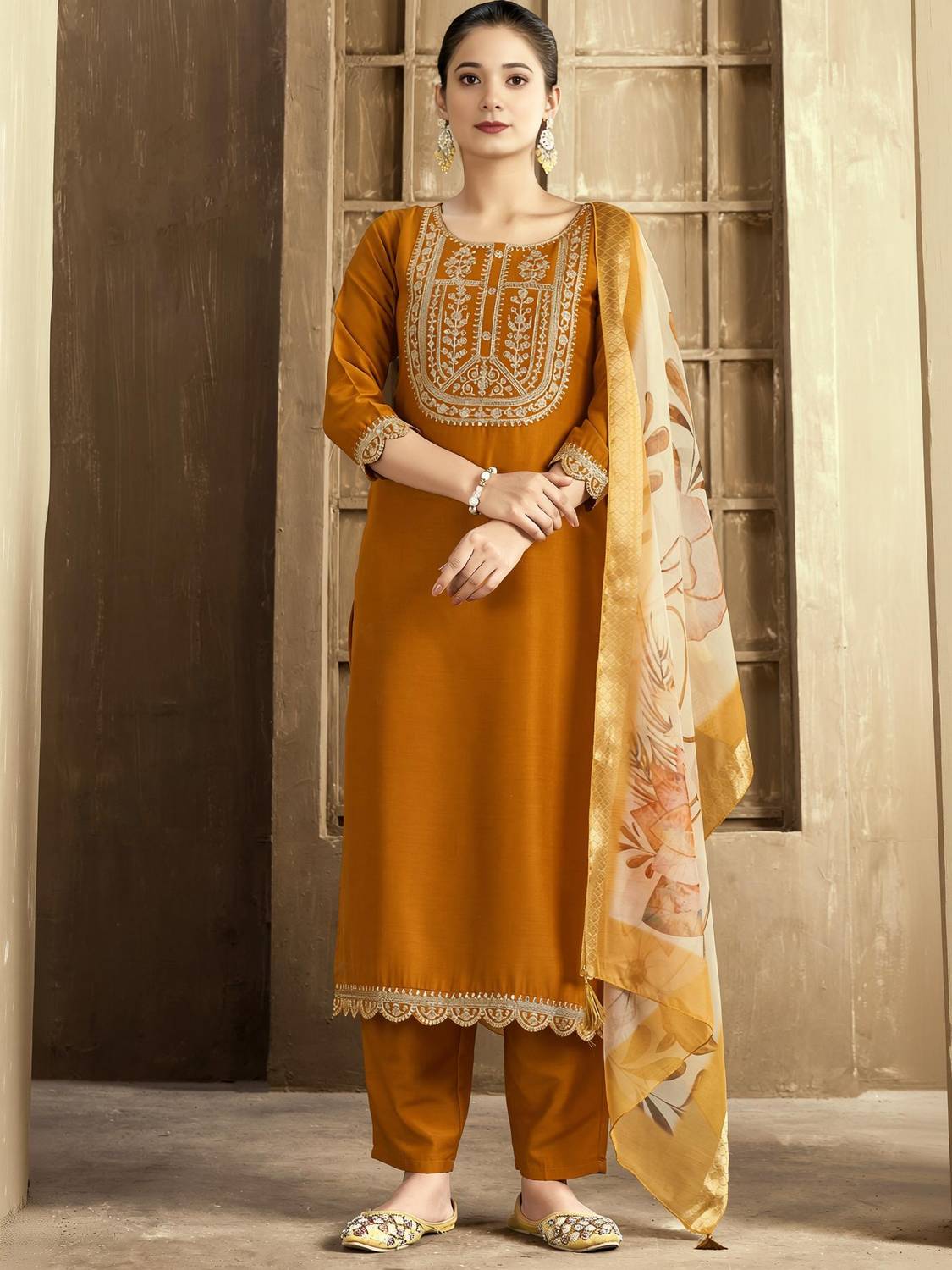 Balyx Embroidered Kurta, Trouser/Pant & Dupatta Set